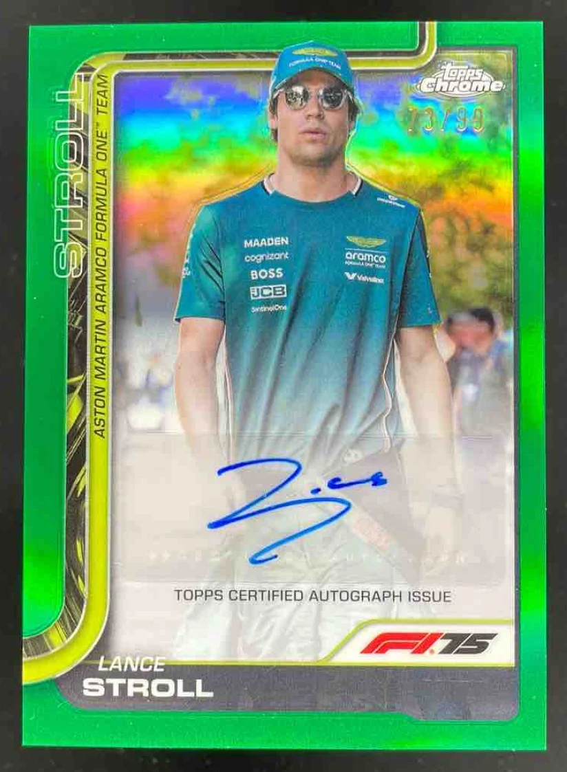 2025 Topps Chrome Formula 1 Chrome Green Refractor #CACSTR Lance Stroll Auto /99