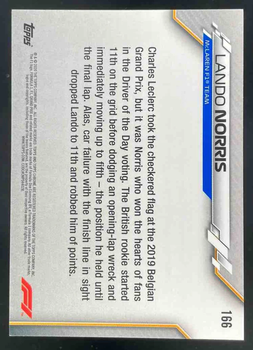2020 Topps Chrome Formula 1 70th Anniversary Orange #166 Lando Norris RC - Image 2