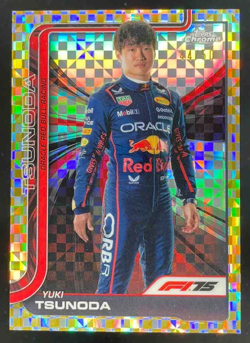 2025 Topps Chrome Formula 1 Gold Checker Flag #2 Yuki Tsunoda F1 Driver /50