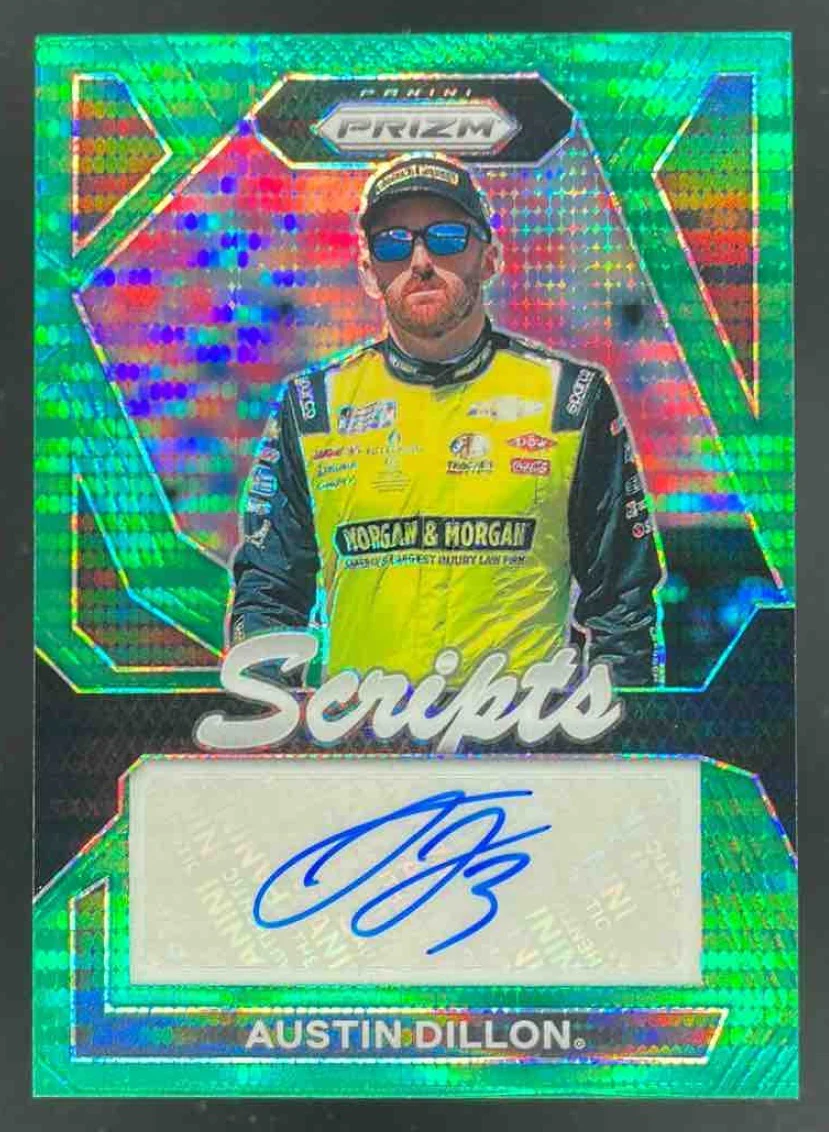 2024 Panini Prizm Scripts Green Pulsar Prizms #S-ADN Austin Dillon Auto /10