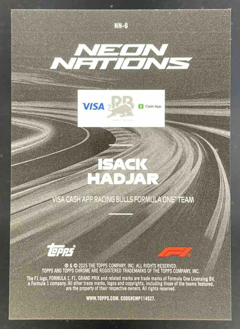 2025 Topps Chrome Formula 1 Neon Nations #NN-6 Isack Hadjar RC - Image 2