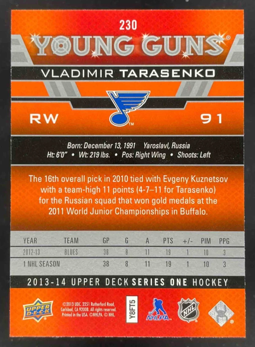 2013-14 Upper Deck #230 Vladimir Tarasenko Young Guns RC - Image 2
