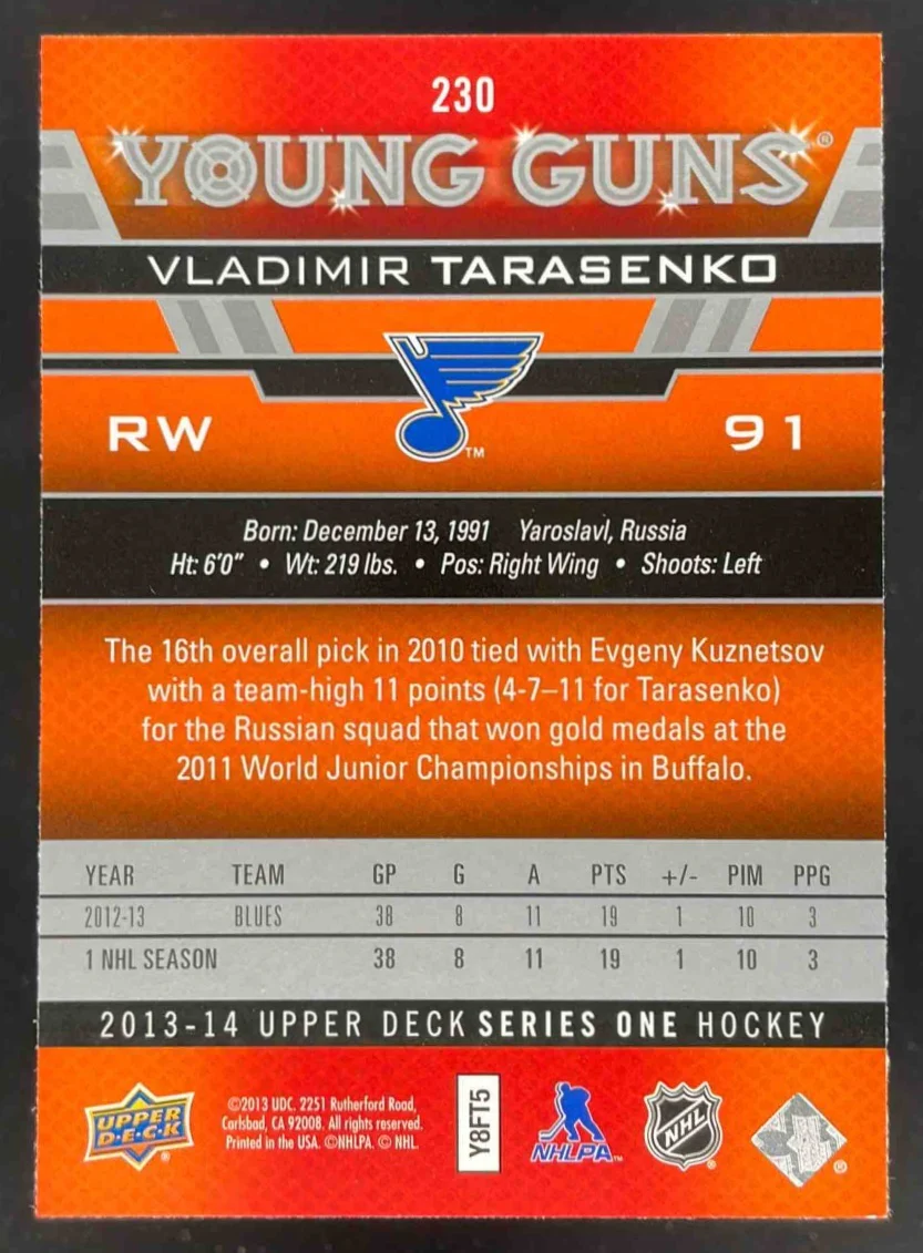 2013-14 Upper Deck #230 Vladimir Tarasenko Young Guns RC - Image 2
