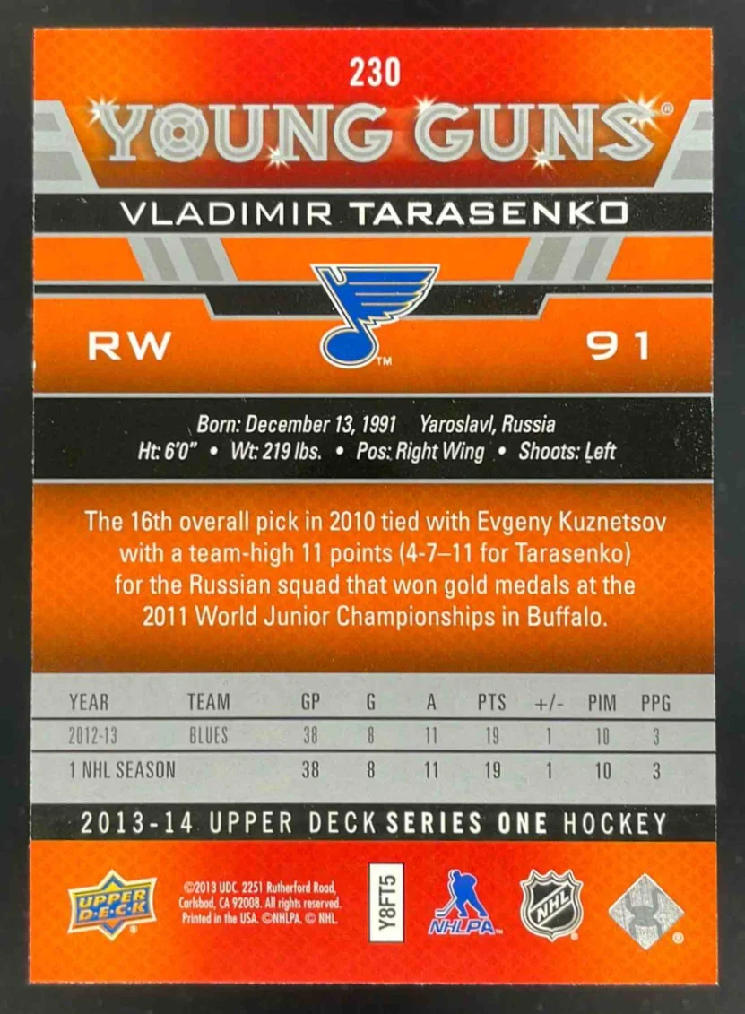 2013-14 Upper Deck #230 Vladimir Tarasenko Young Guns RC - Image 2
