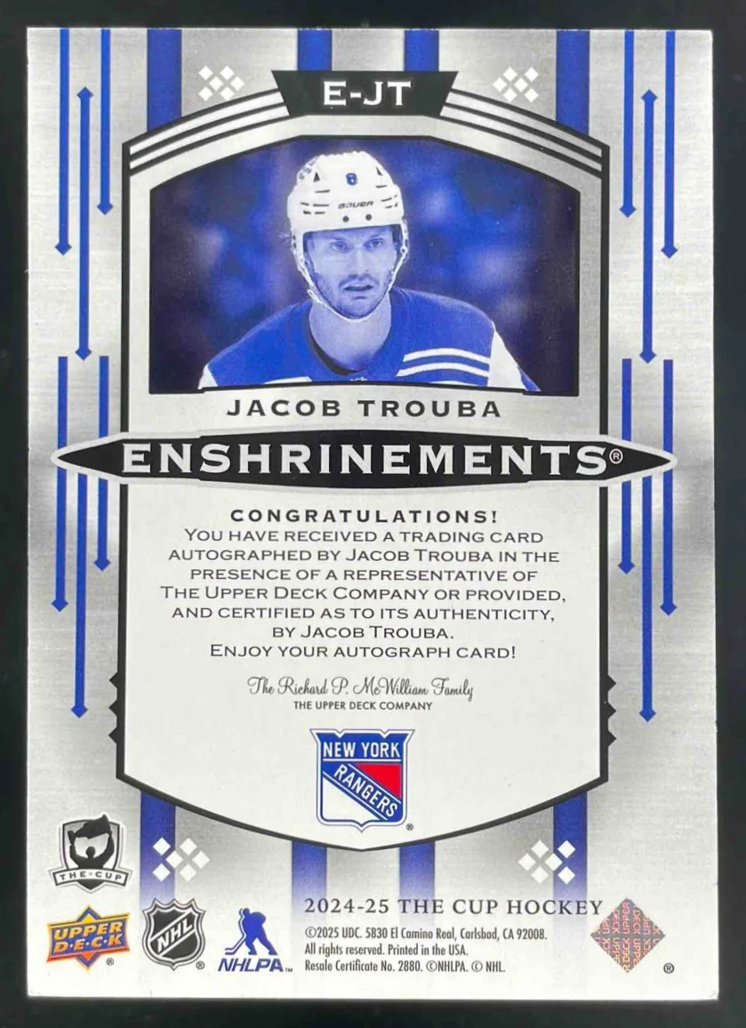 2024-25 Upper Deck The Cup Enshrinements #E-JT Jacob Trouba Autograph Auto /99 - Image 2