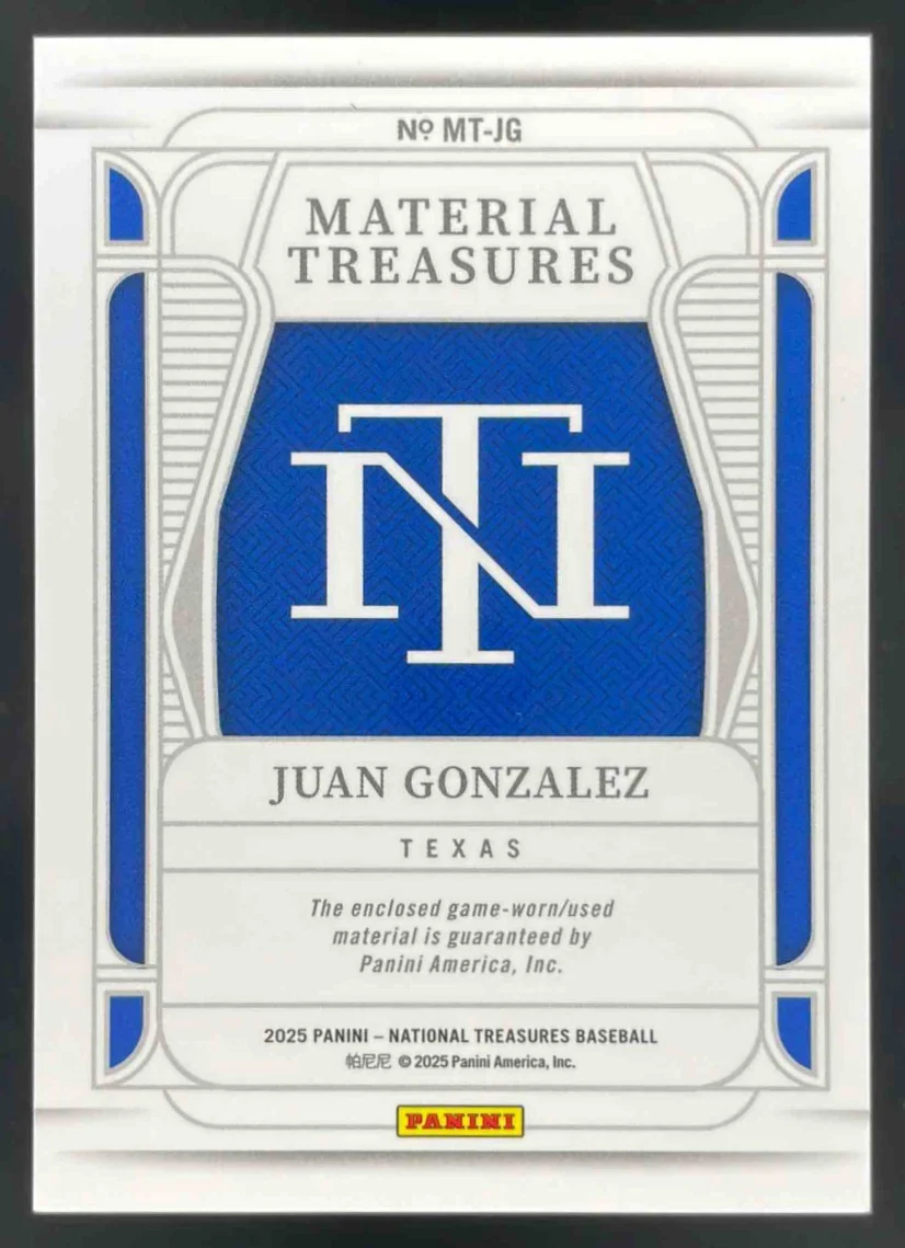 2025 Panini National Treasures Material Treasures Blue #42 Juan Gonzalez /49 - Image 2