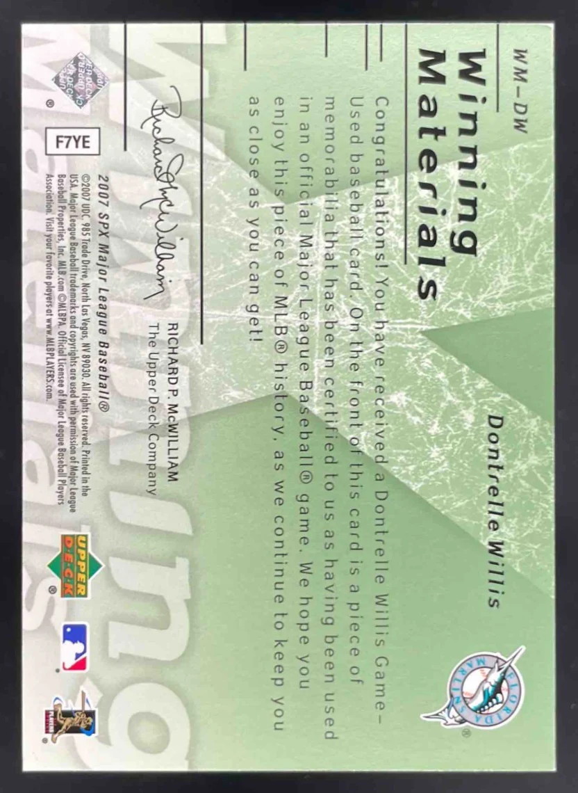 2007 SPx Winning Materials Patches Triple #WM-DU Dan Uggla /25 - Image 2