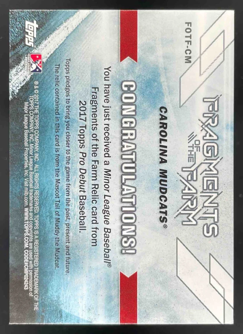2017 Topps Pro Debut Fragments Farm Relics Gold Mascot Tail Muddy the Mudcat /50 - Image 2