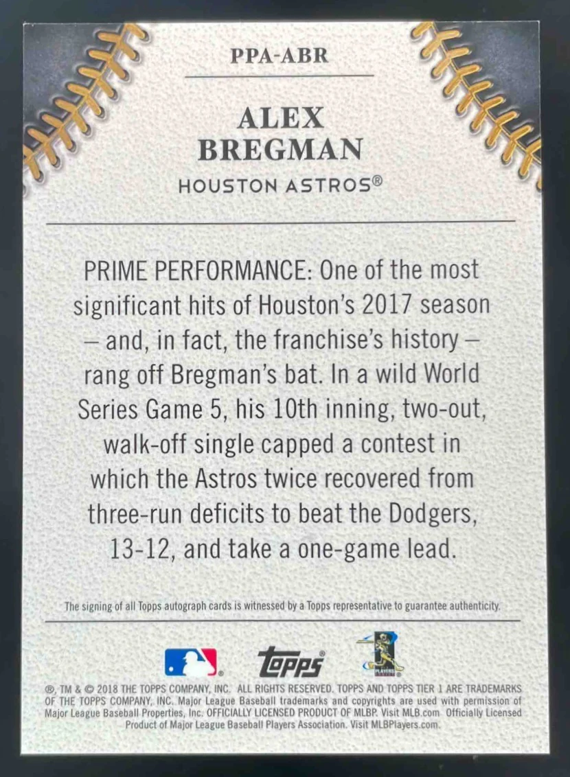 2018 Topps Tier One Prime Performers Silver Ink #PPA-ABR Alex Bregman Auto /10 - Image 2