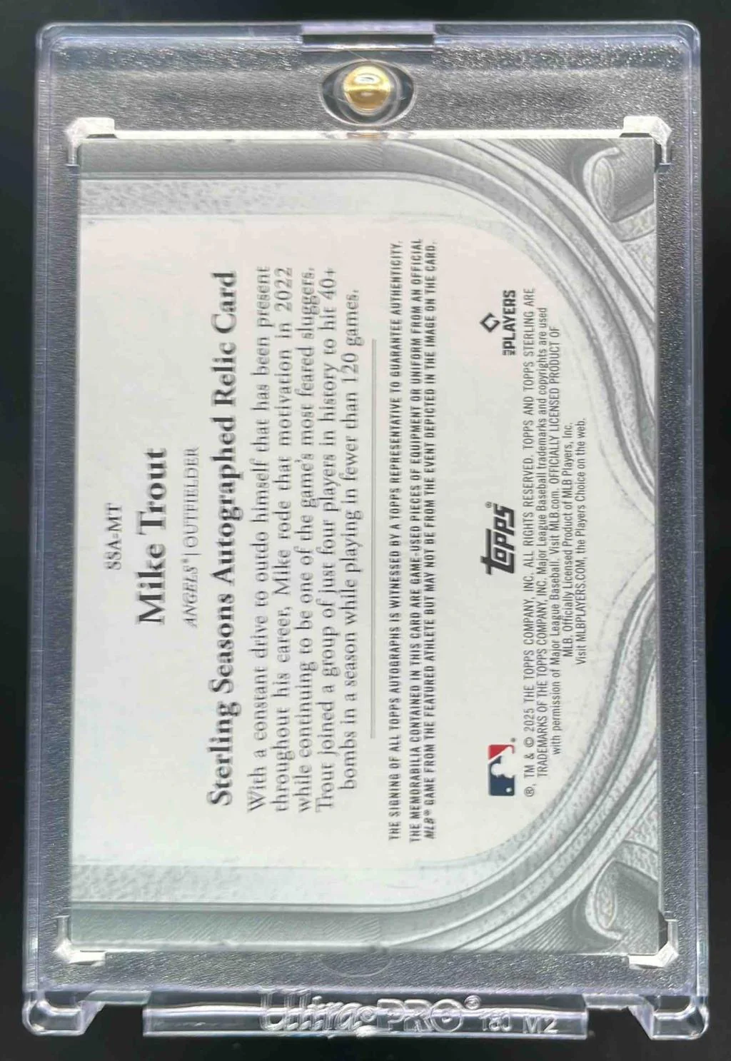 2025 Topps Sterling Seasons Autograph Relics Silver #SSA-MT Mike Trout Auto 1/1 - Image 2