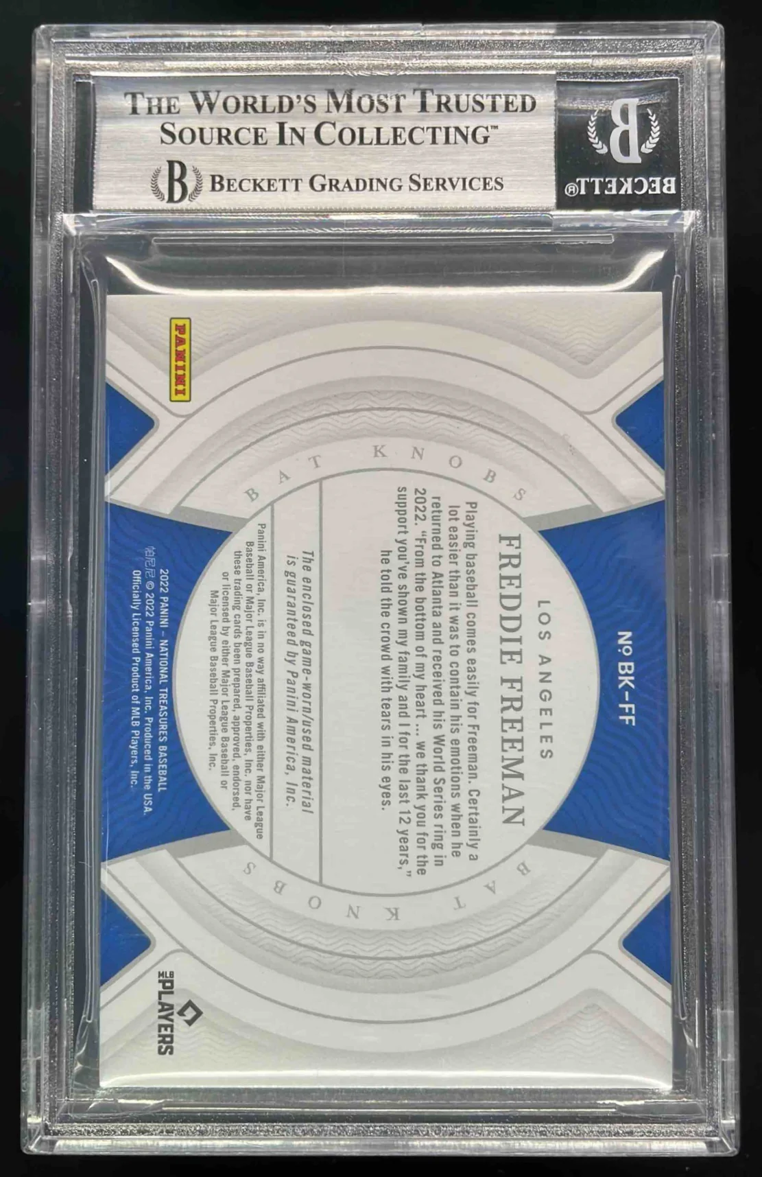 2022 Panini National Treasures Bat Knobs #7 Freddie Freeman 1/1 BGS 8 - Image 2