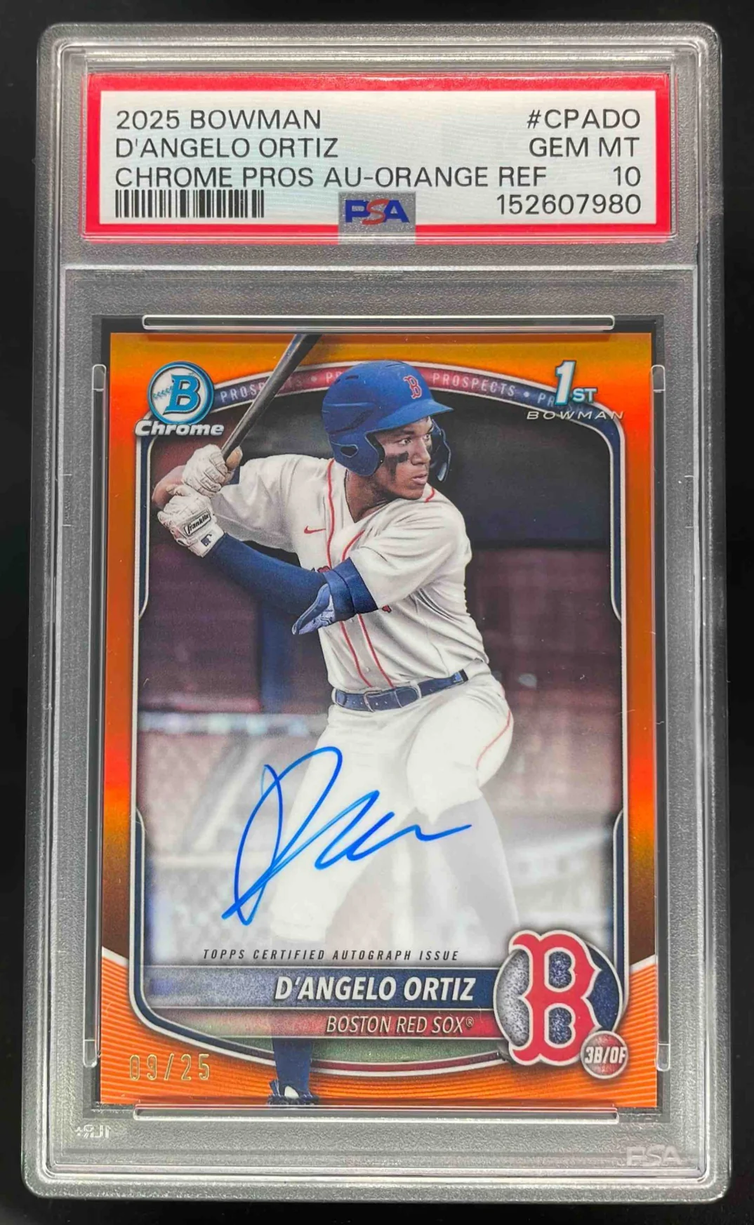 2025 Bowman Chrome Orange Refractor #CPA-DO D Angelo Ortiz RC Auto /25 PSA 10