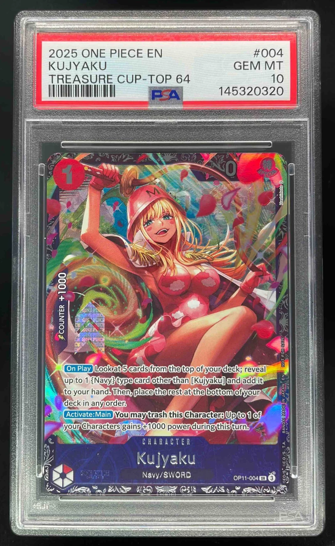 2025 One Piece EN Treasure Cup Top 64 #004 Kujyaku PSA 10