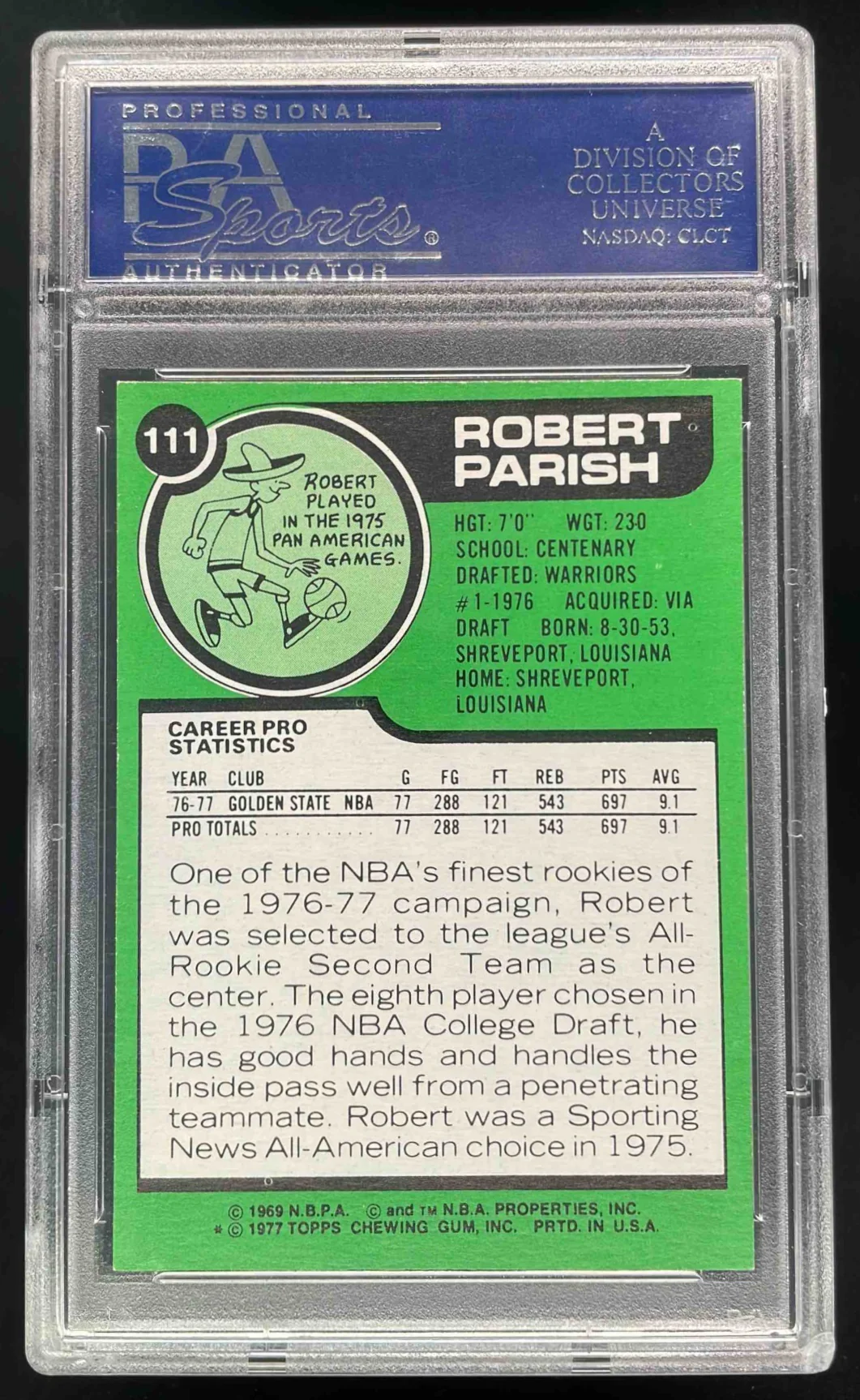 1977-78 Topps #111 Robert Parish RC PSA 9 - Image 2
