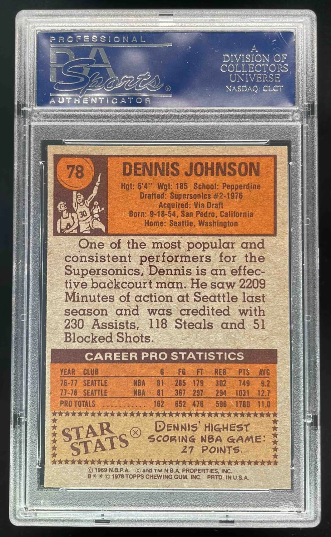 1978-79 Topps #78 Dennis Johnson RC PSA 9 - Image 2