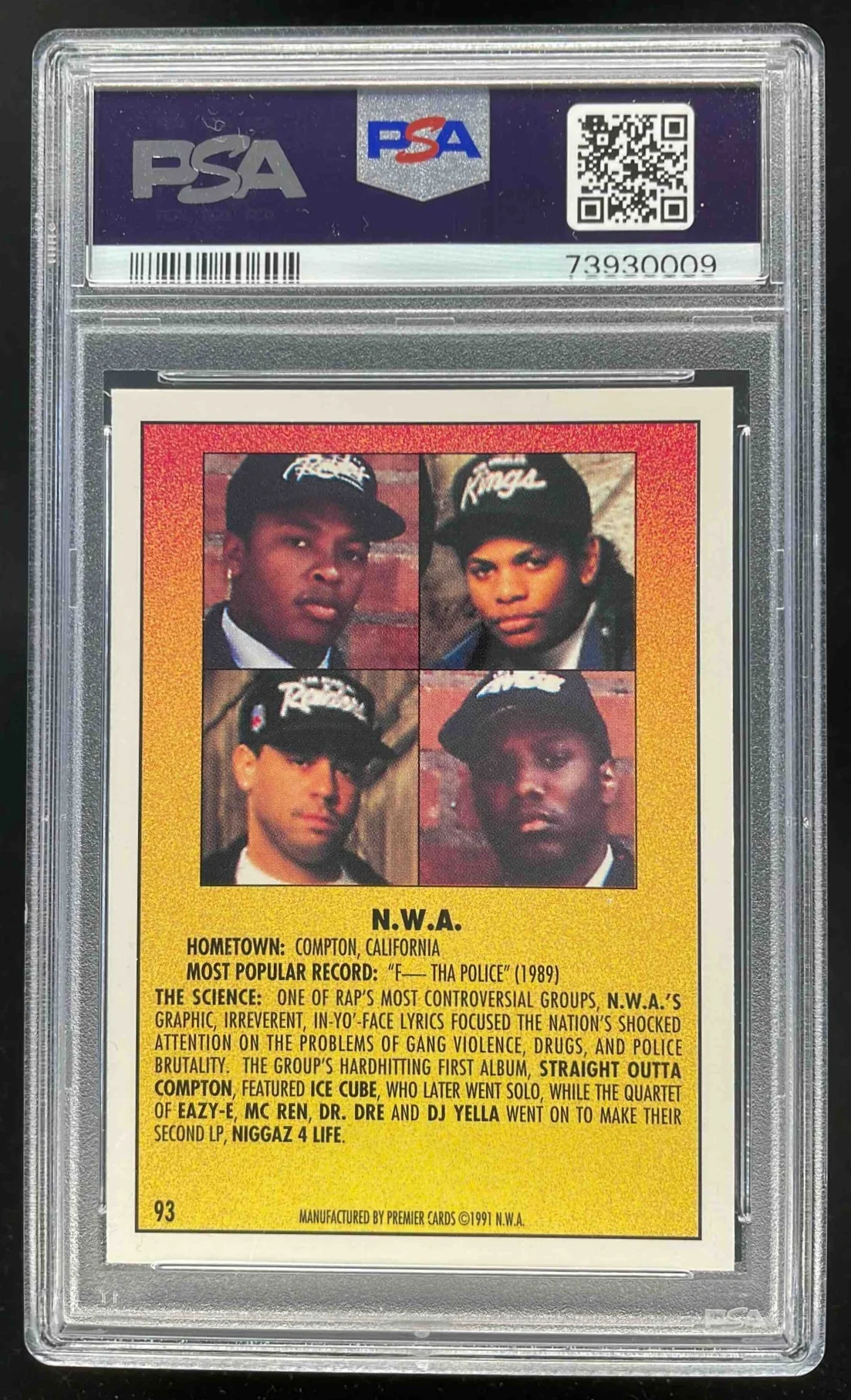 1991 Premier Rap Pack #93 N.W.A PSA 10 - Image 2