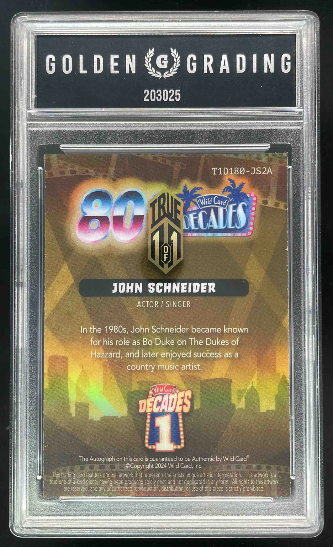2024 Wild Card Decades 80's John Schneider True 1/1 Golden Grading 9 - Image 2