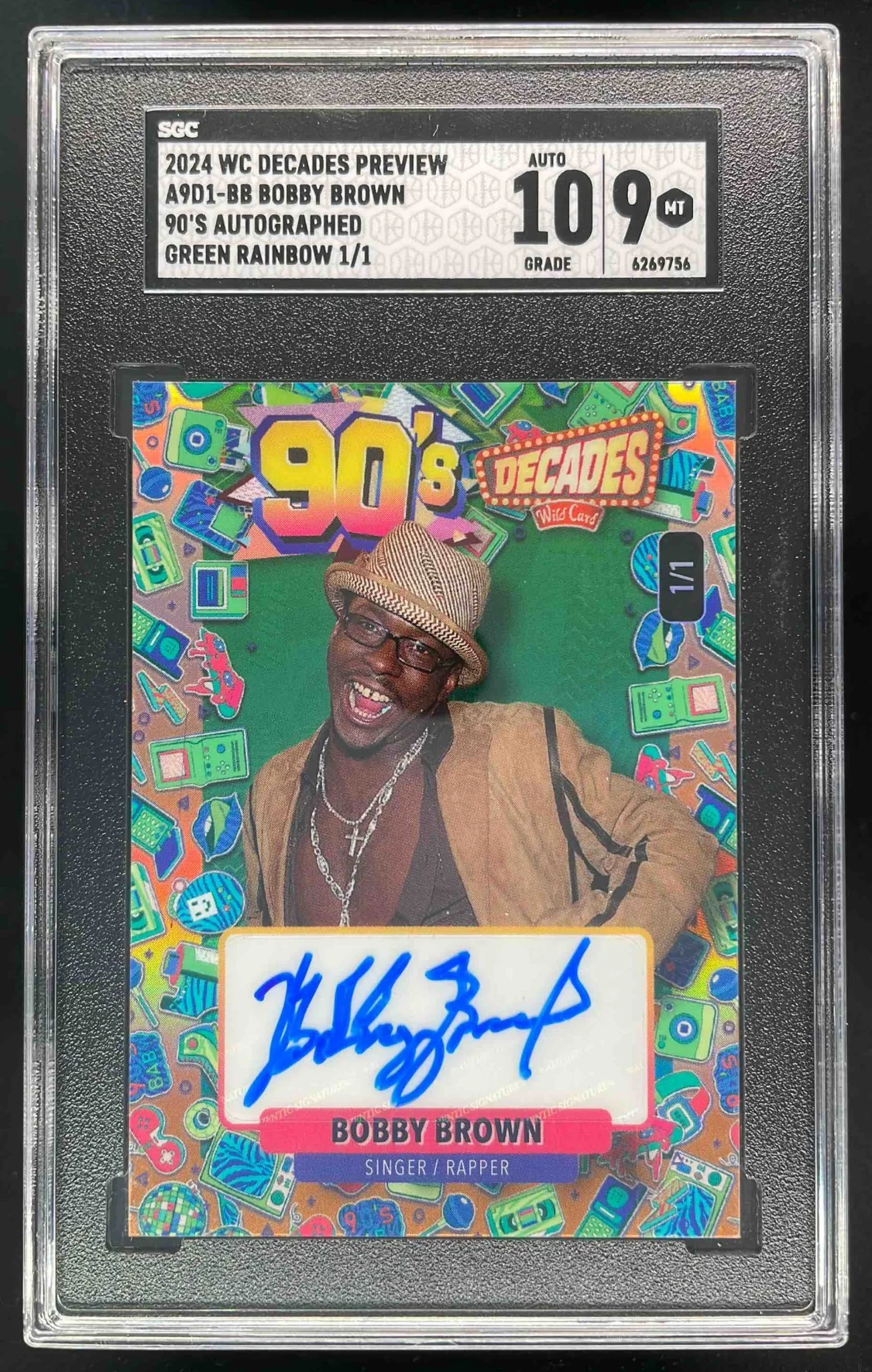 2024 Wild Card 90's Autograph Green Rainbow Bobby Brown Auto 1/1 SGC 9