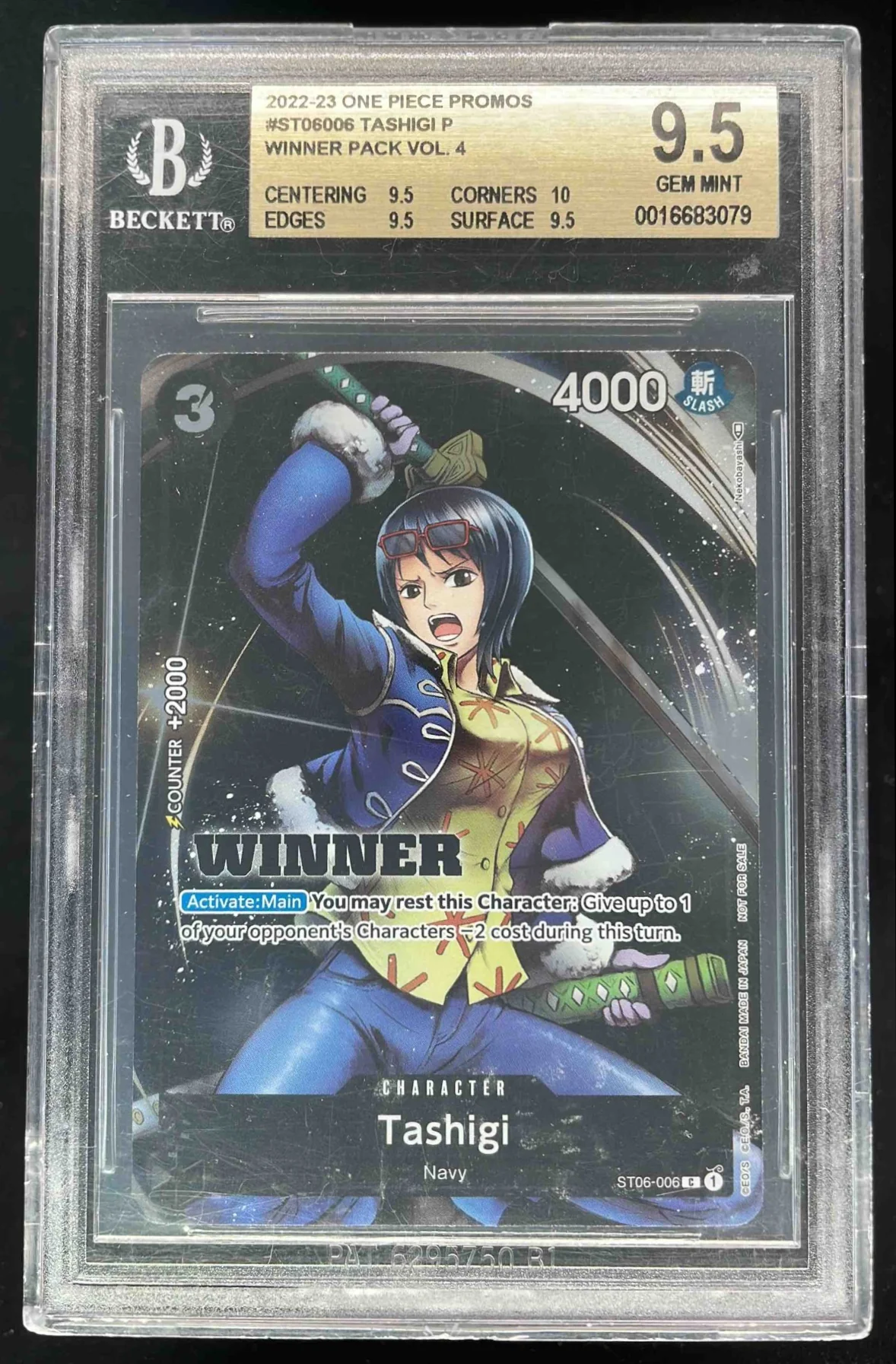2022 One Piece Promos Winner Pack Vol 4 Tashigi P BGS 9.5