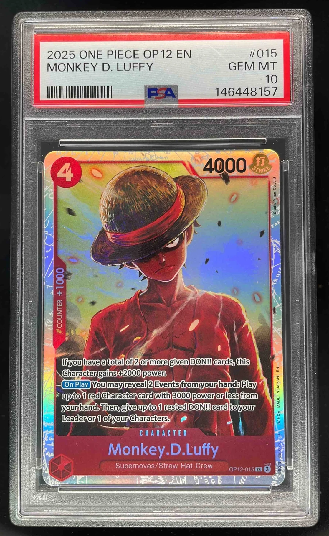 2025 One Piece OP12 EN #015 Monkey D Luffy PSA 10