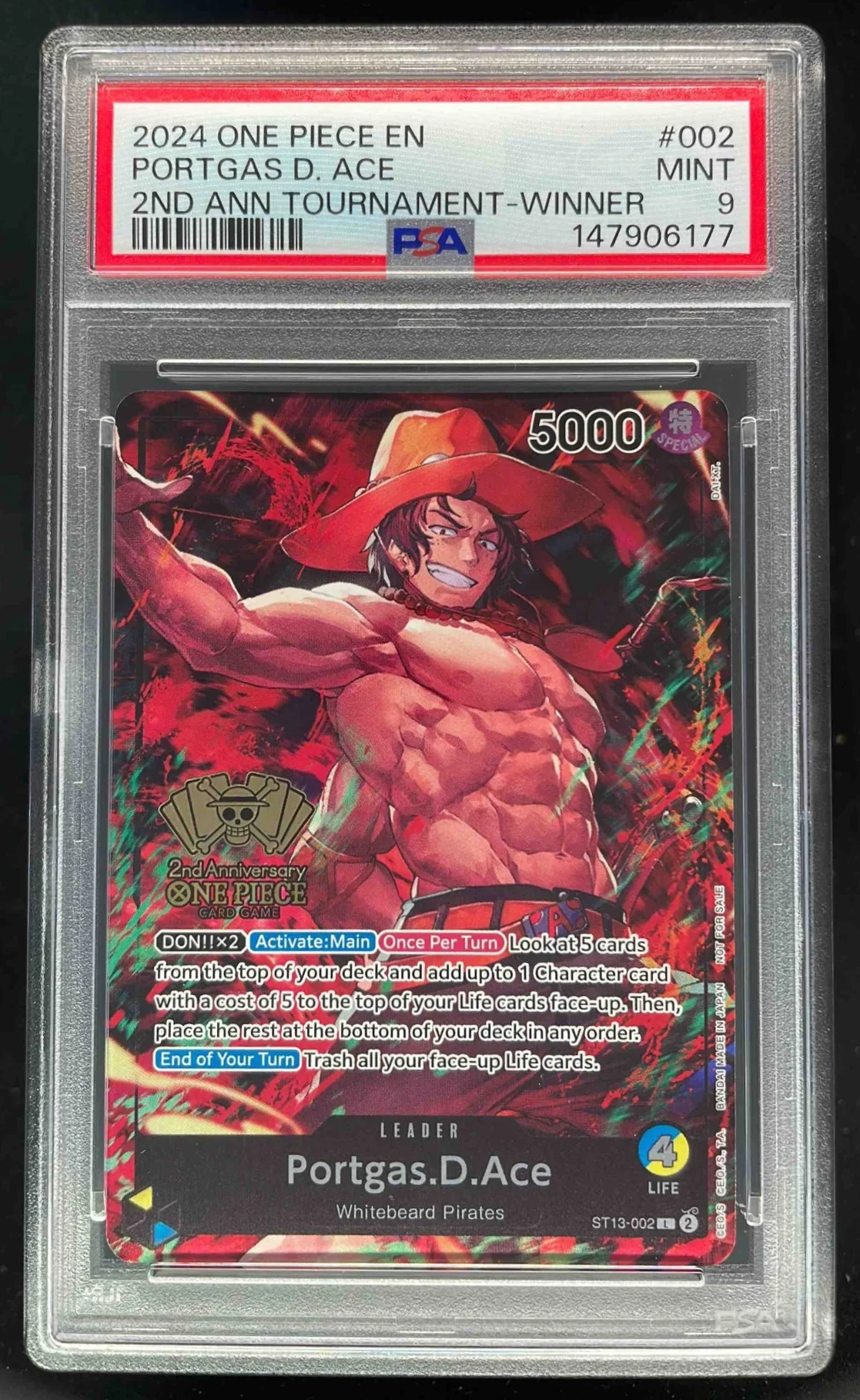 2024 One Piece EN 2nd Tournament Winner #002 Portgas D Ace PSA 9