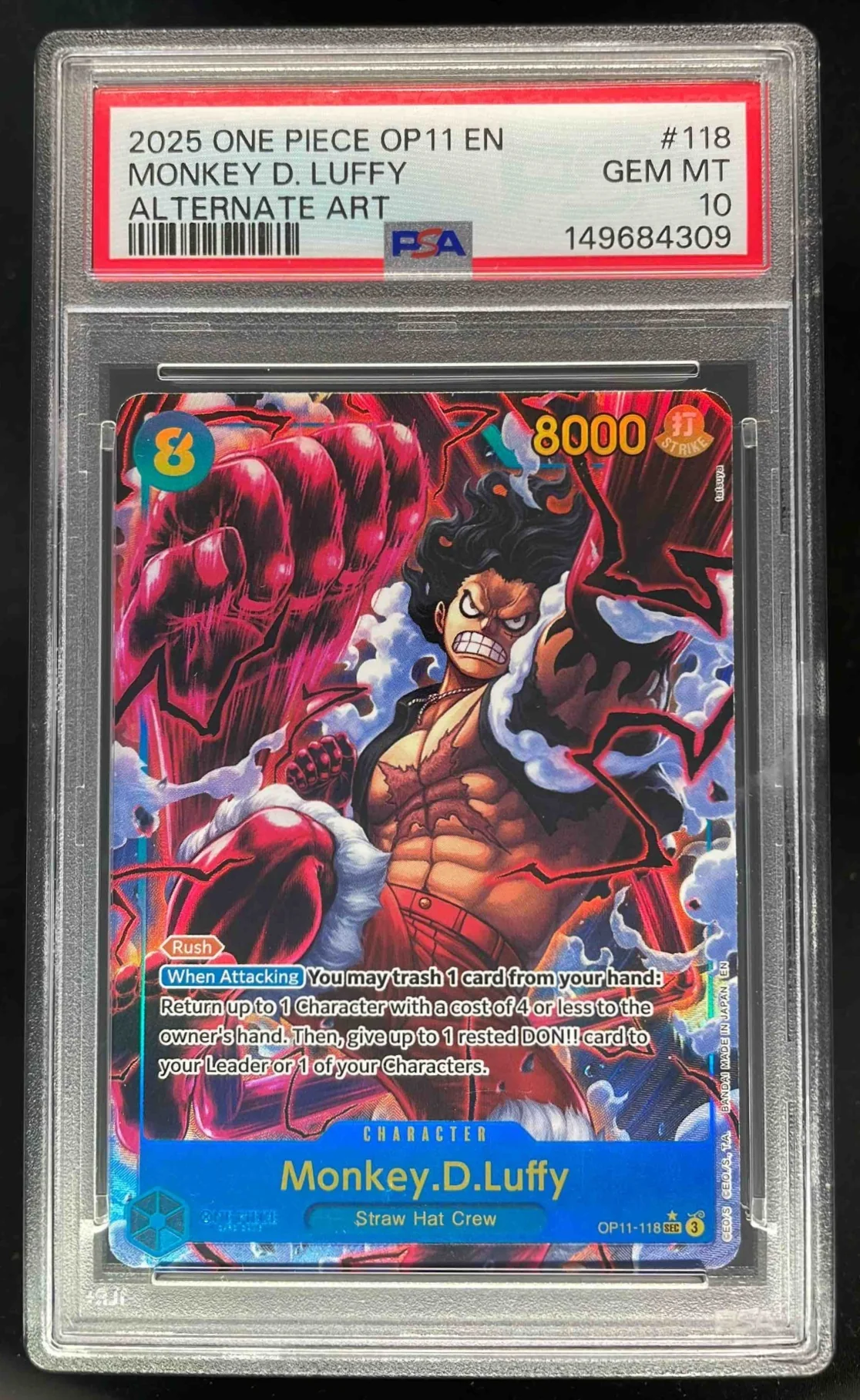 2025 One Piece OP11 EN #118 Monkey D Luffy Alternate Art PSA 10
