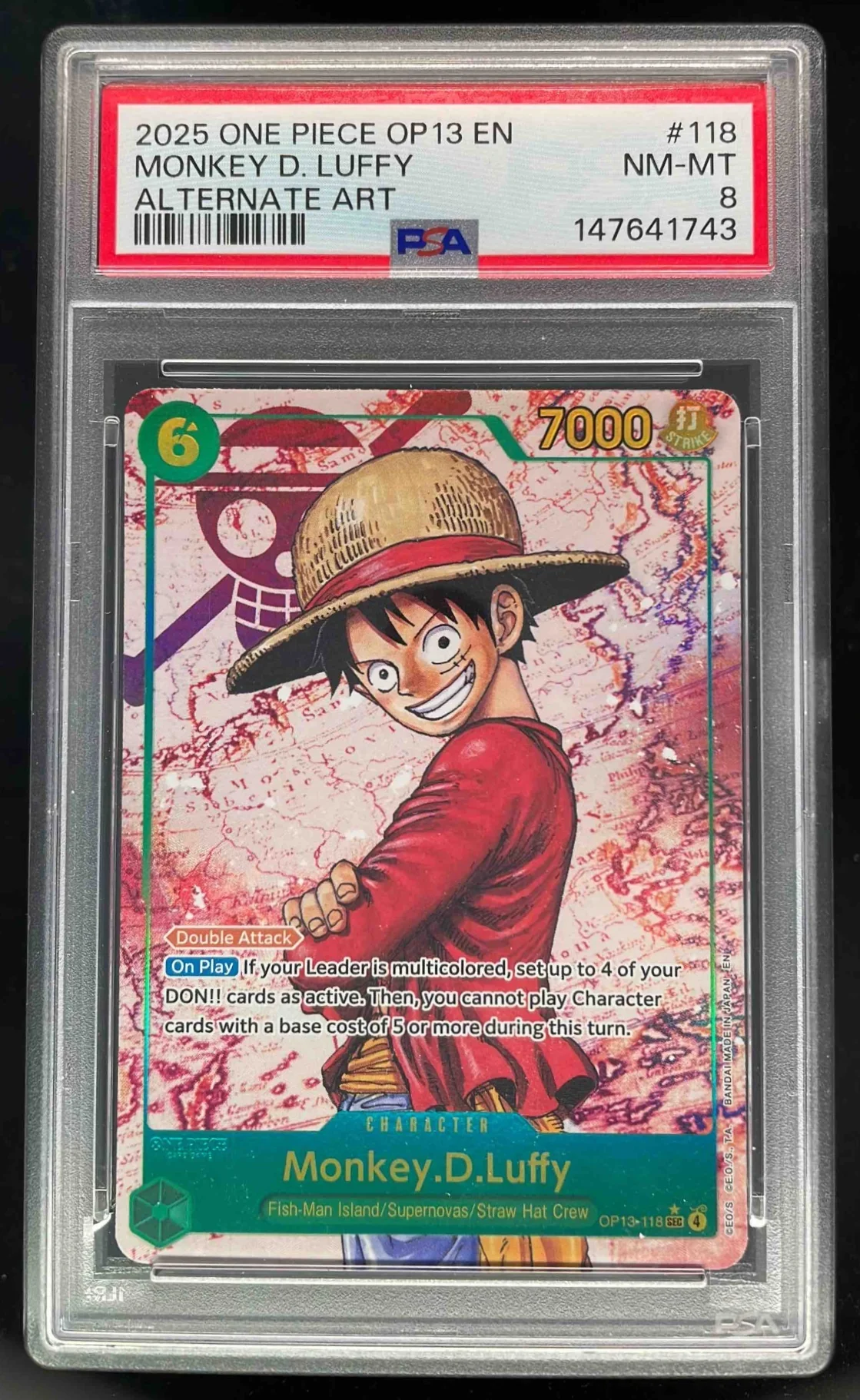2025 One Piece OP13 EN #118 Monkey D Luffy Alternate Art PSA 8
