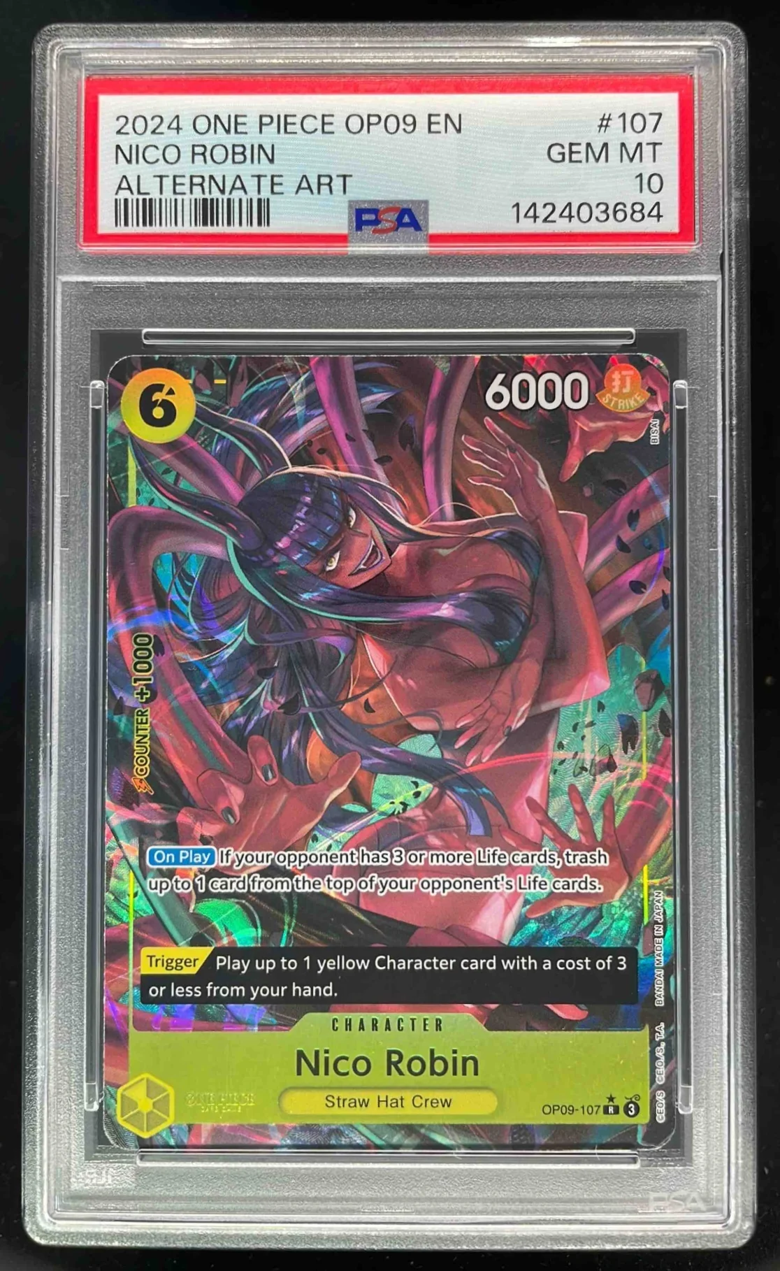 2024 One Piece OP09 EN #107 Nico Robin Alternate Art PSA 10