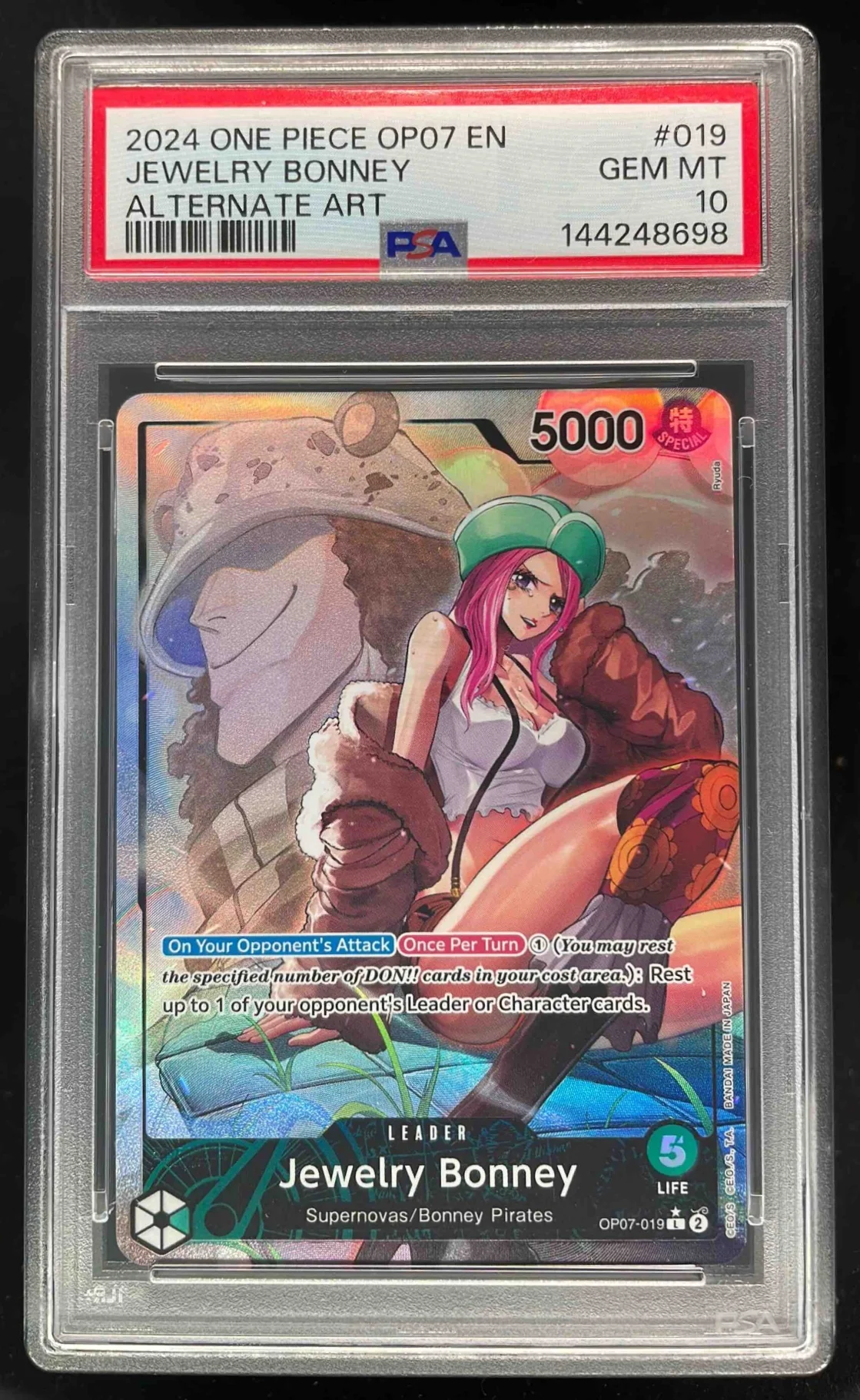 2024 One Piece OP07 EN #019 Jewelry Bonney Alternate Art PSA 10