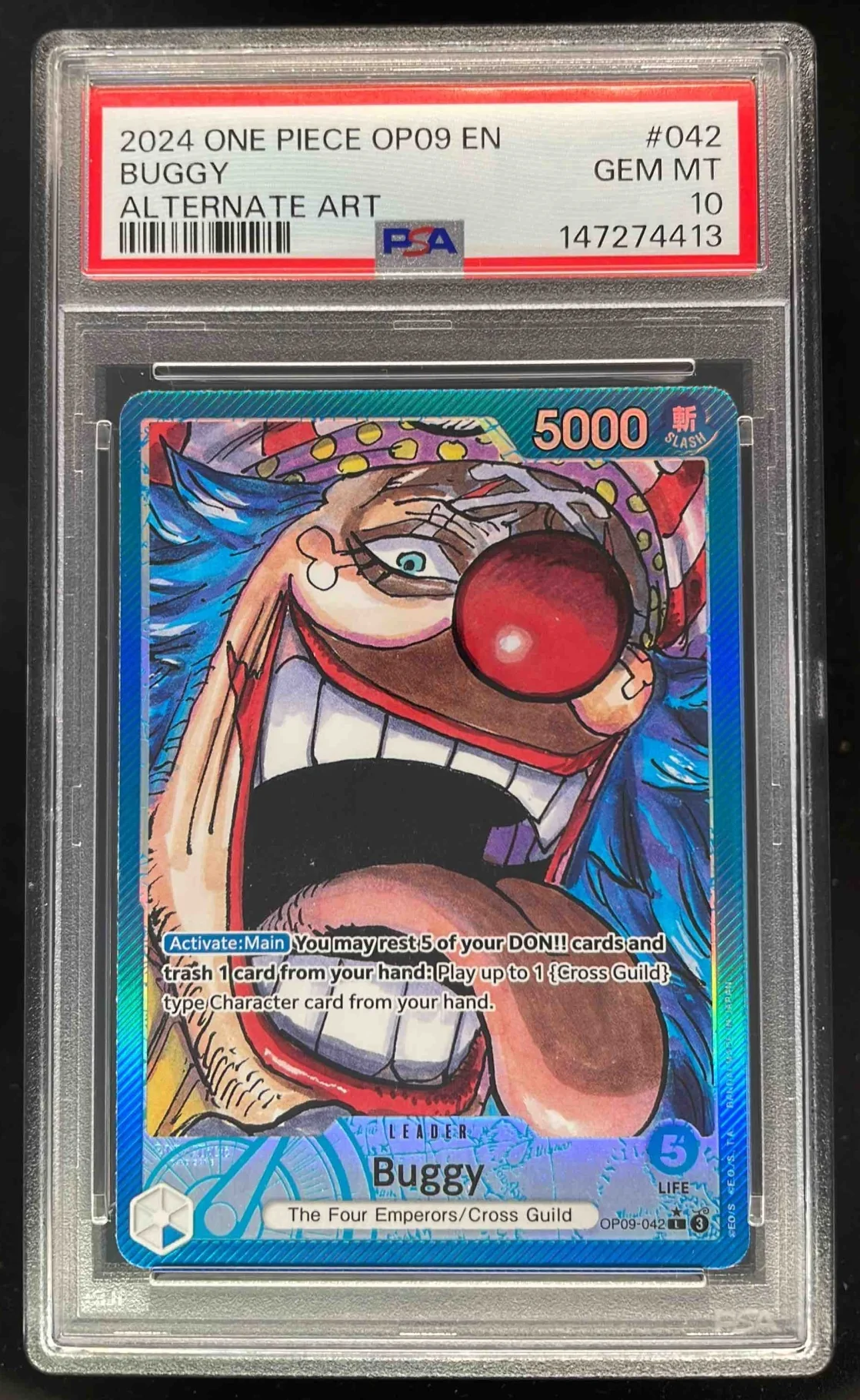 2024 One Piece OP09 EN #042 Buggy Alternate Art PSA 10