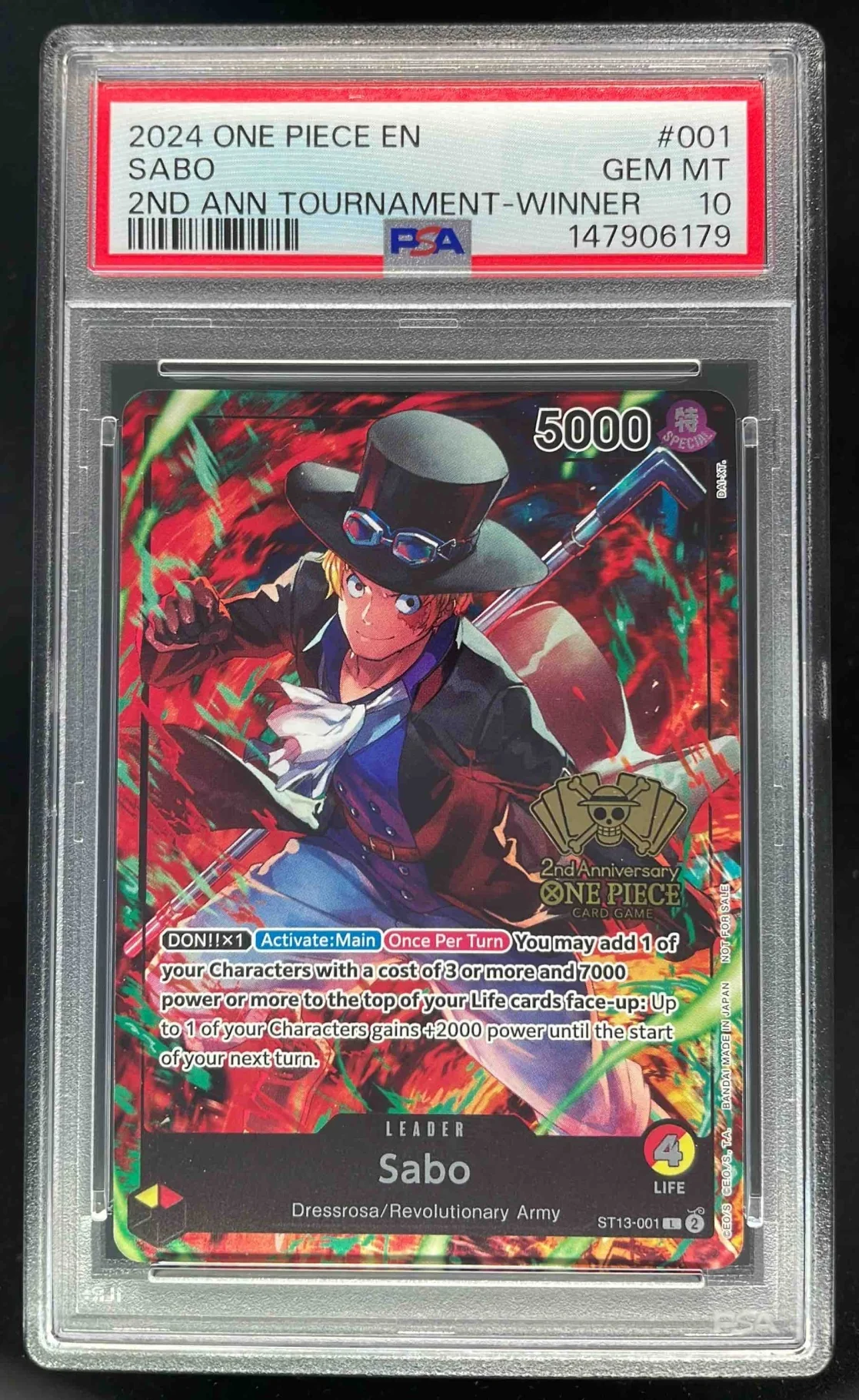 2024 One Piece EN #001 Sabo 2nd Anniversary Tournament Winner PSA 10