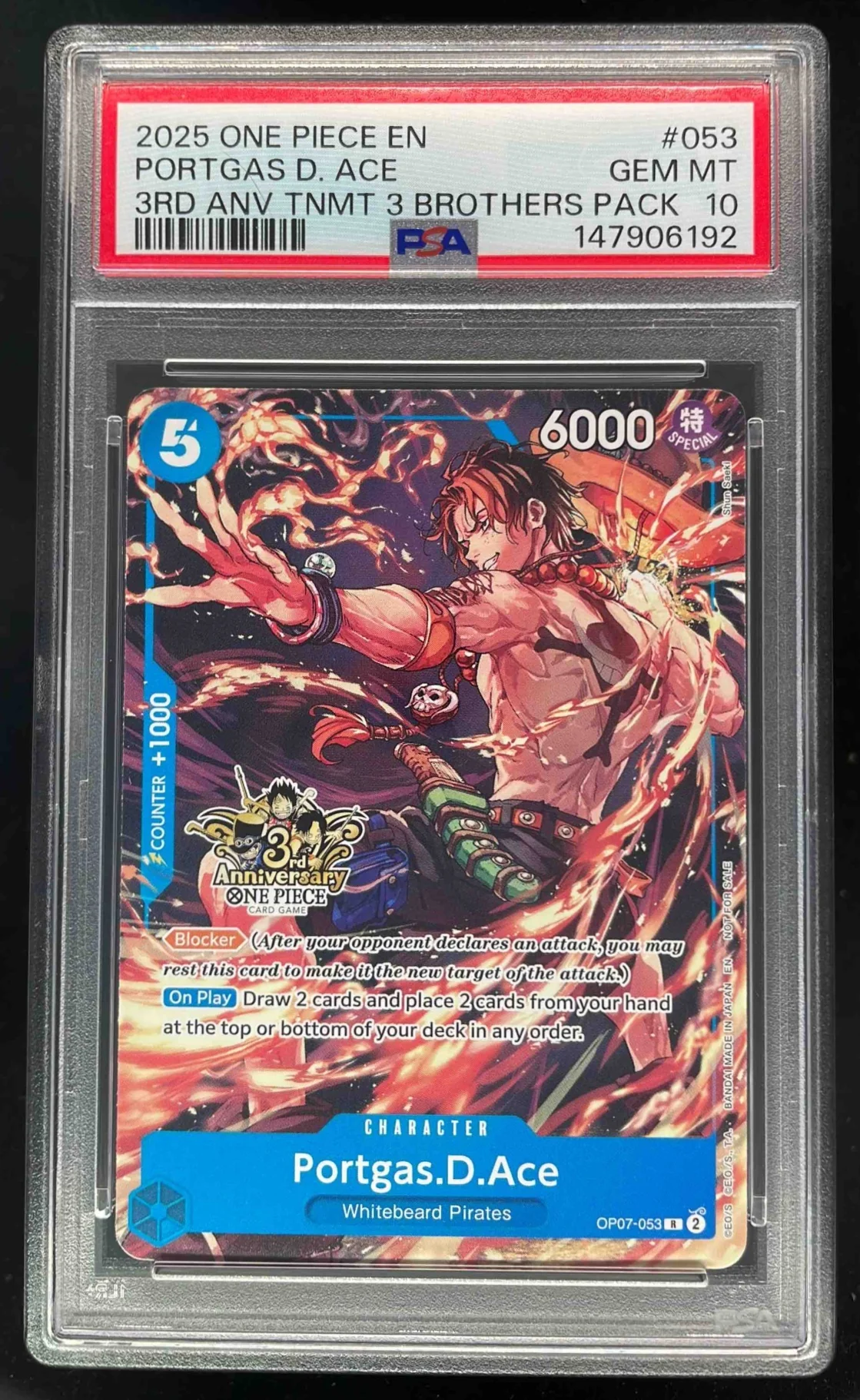 2025 One Piece EN 3rd Anniversary Tournament #053 Portgas D Ace PSA 10