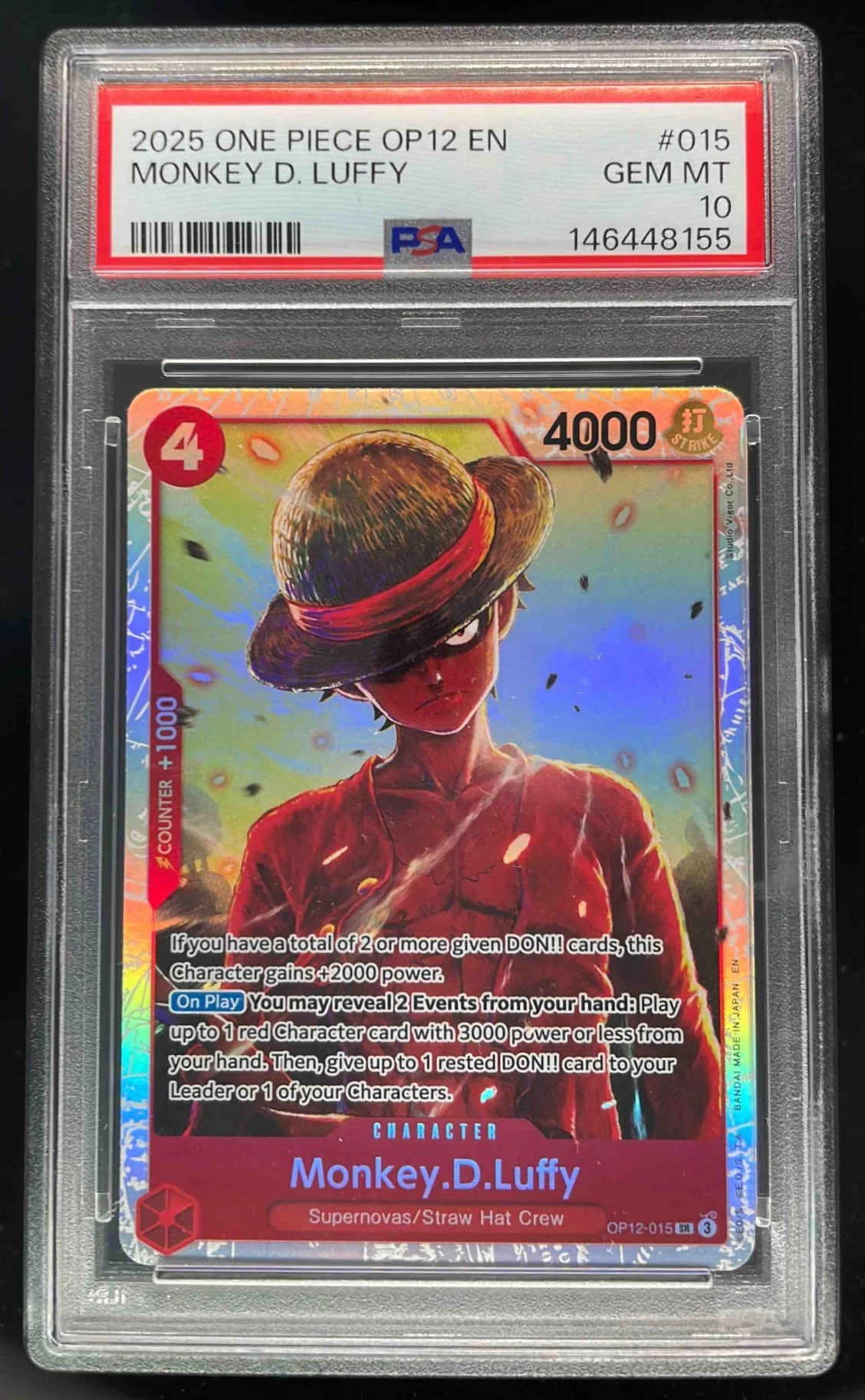 2025 One Piece OP12 EN #015 Monkey D Luffy PSA 10