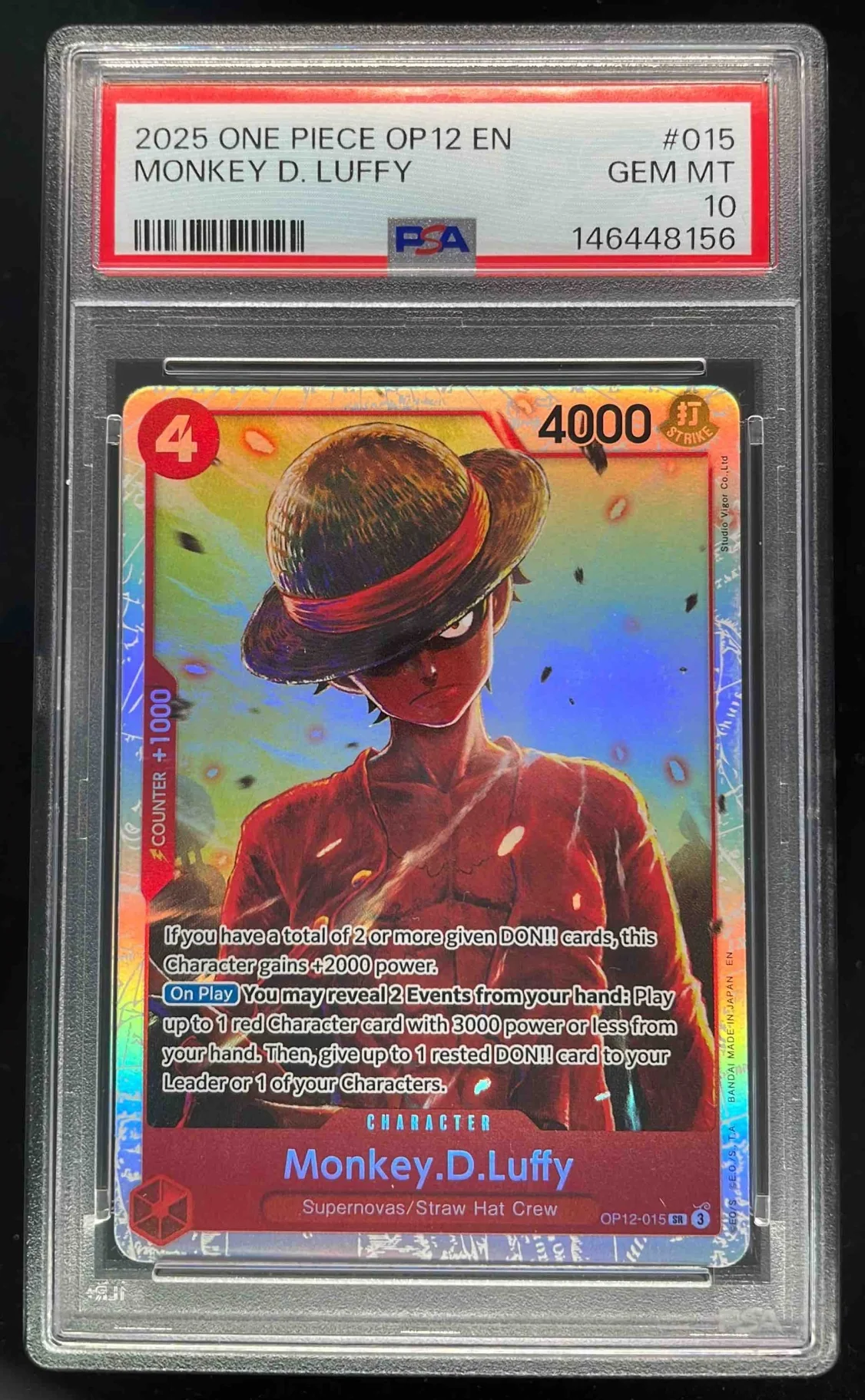 2025 One Piece OP12 EN #015 Monkey D Luffy PSA 10
