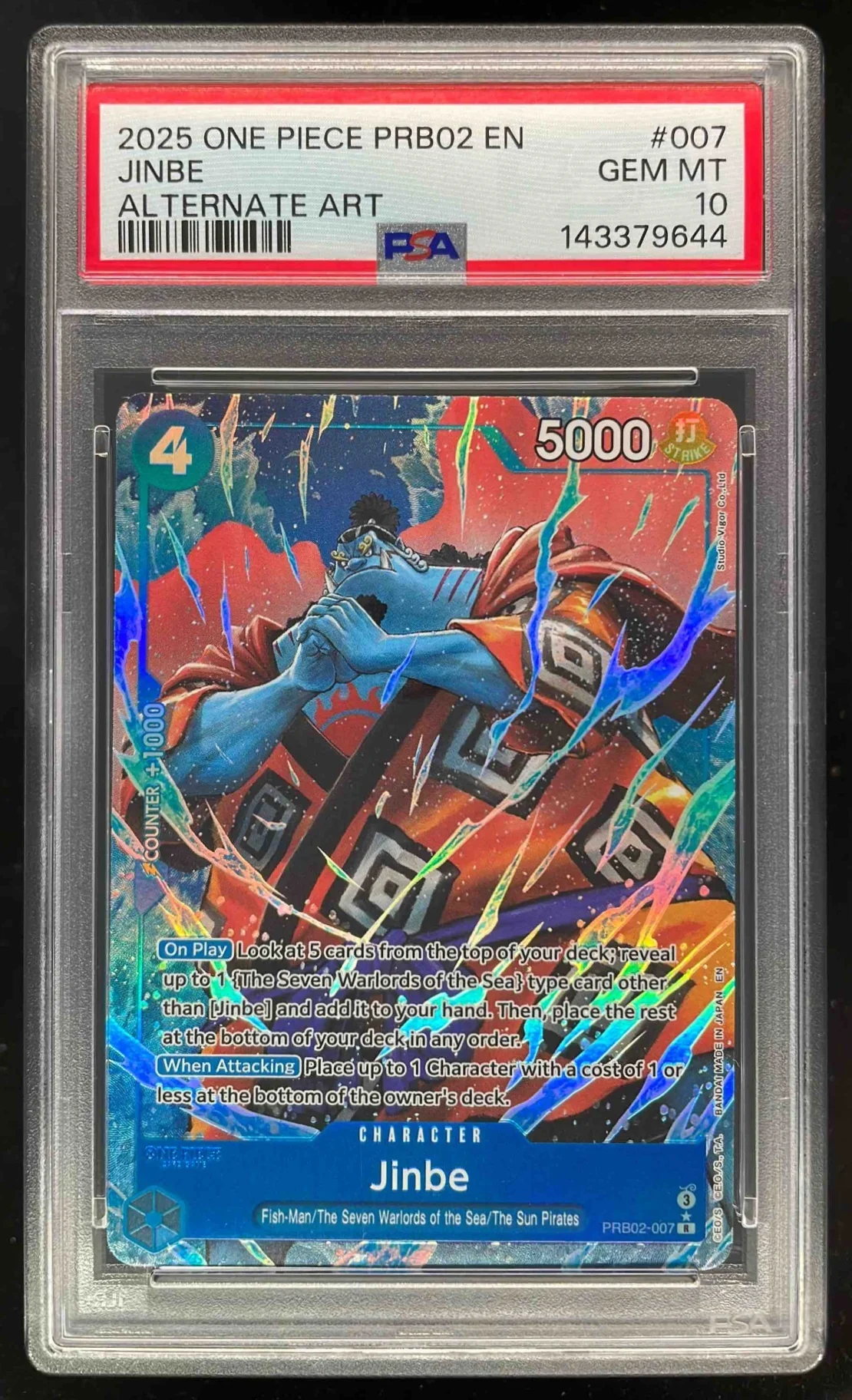 2025 One Piece PRB02 EN #007 Jinbe Alternate Art PSA 10