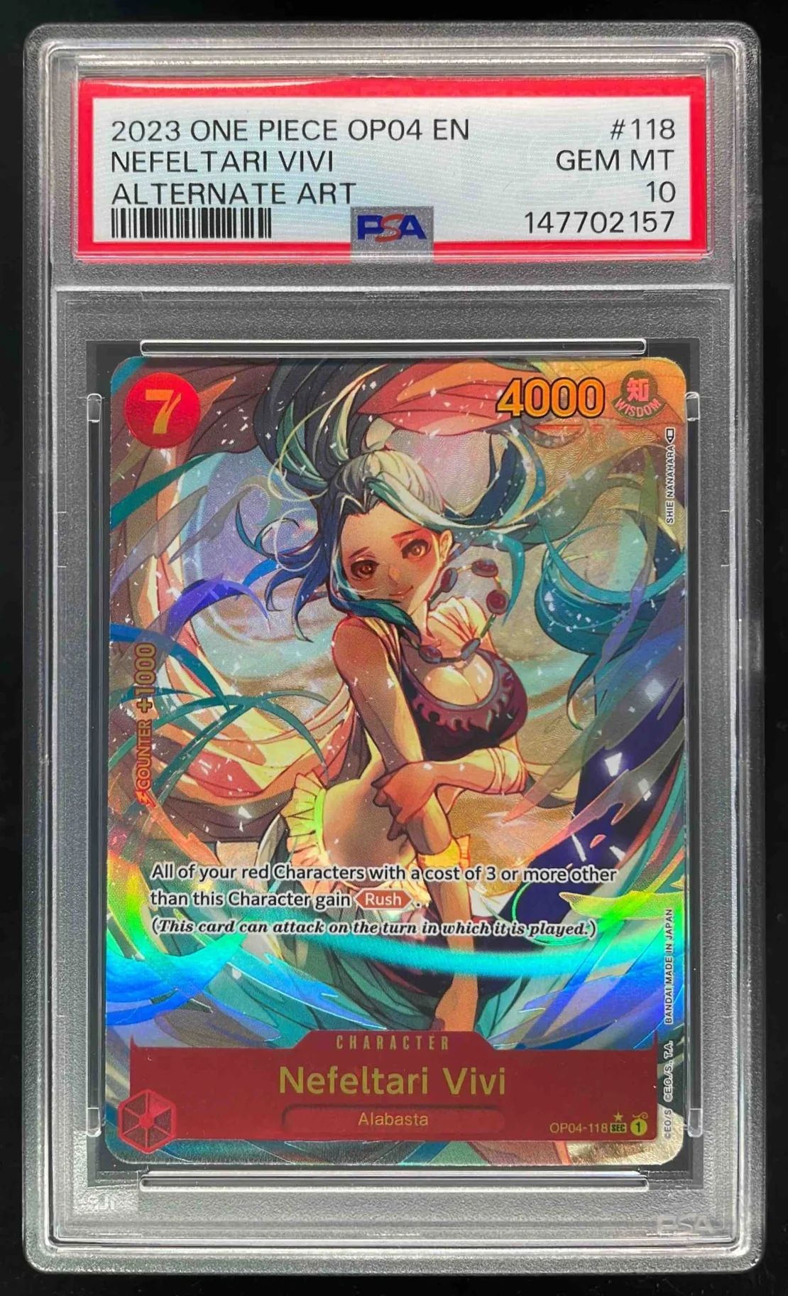 2023 One Piece OP04 EN #118 Nefeltari Vivi Alternate Art PSA 10