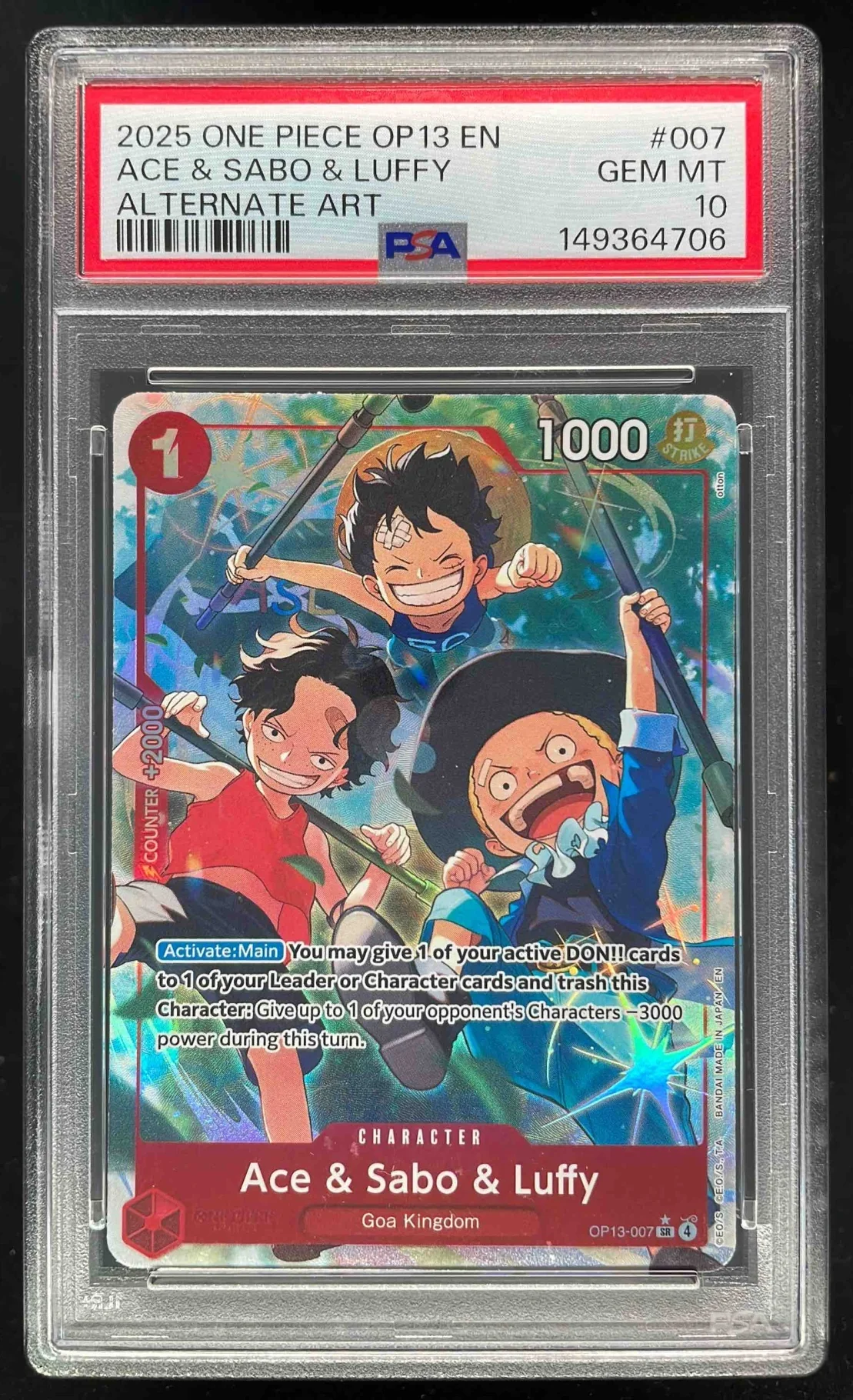 2025 One Piece OP13 EN #007 Ace & Sabo & Luffy Alternate Art PSA 10