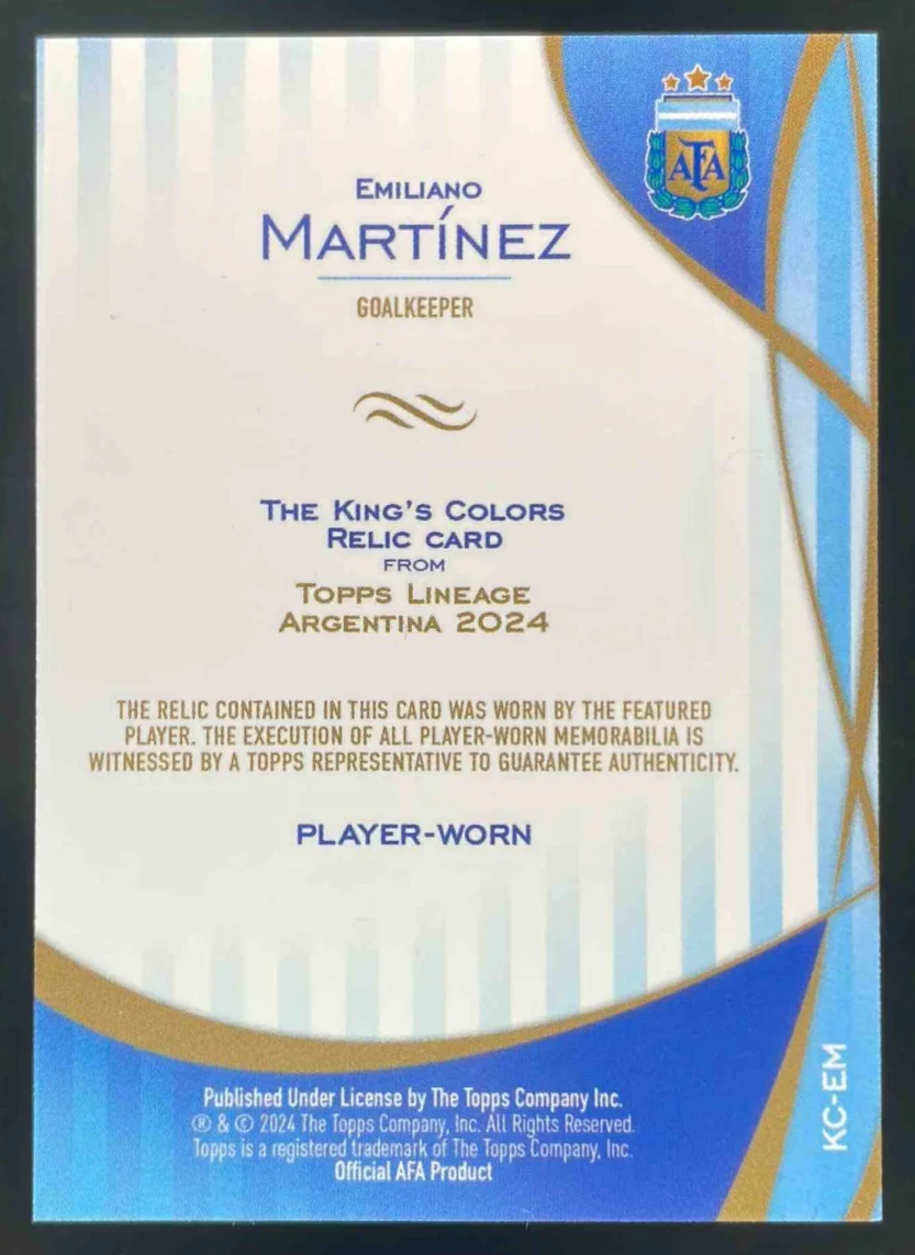 2024 Topps Lineage Argentina Sky Blue Tango #13 Emiliano Martinez /50 - Image 2