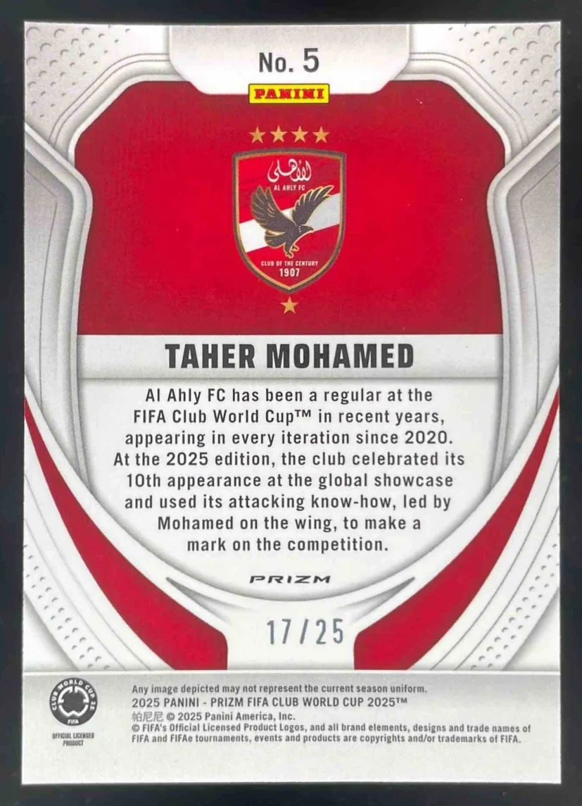 2025 Panini Prizm FIFA Club World Cup Teal Pulsar Prizm #5 Taher Mohamed /25 - Image 2