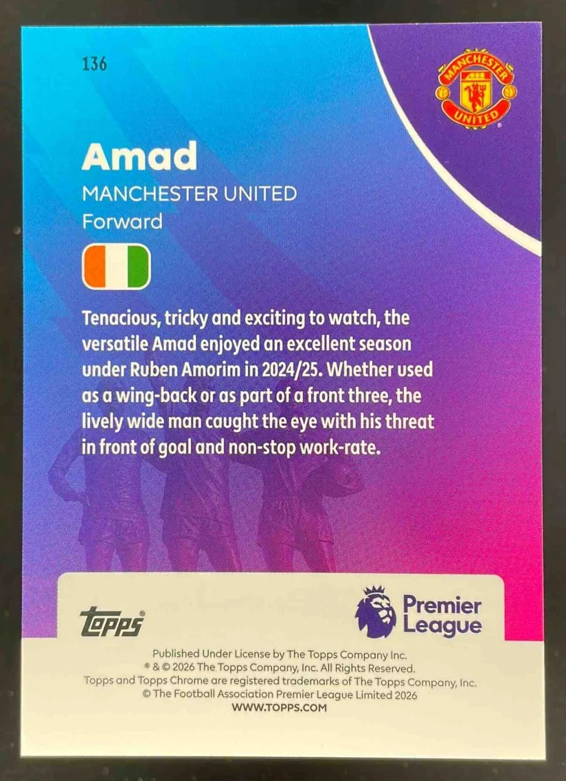 2026 Topps Chrome Premier League Premier League Retrofractor #136 Amad /92 - Image 2