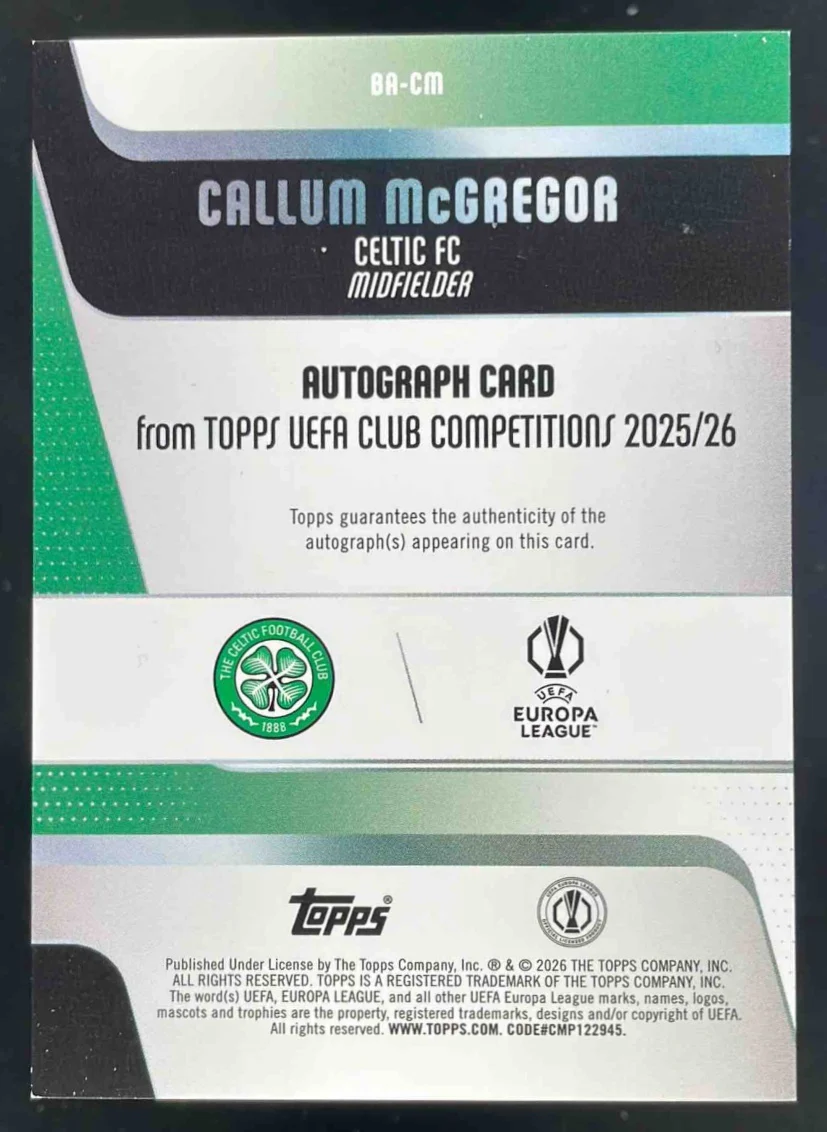 2025-26 Topps Black & White Foil #BA-CM Callum McGregor Auto /75 - Image 2