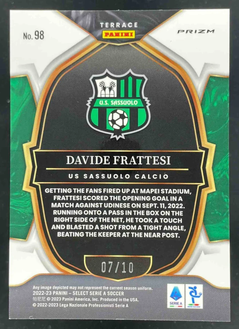 2022-23 Panini Select Serie A Gold #98 Davide Frattesi /10 - Image 2