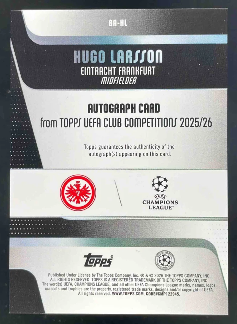2025-26 Topps Blue Foil #BA-HL Hugo Larsson Auto /150 - Image 2