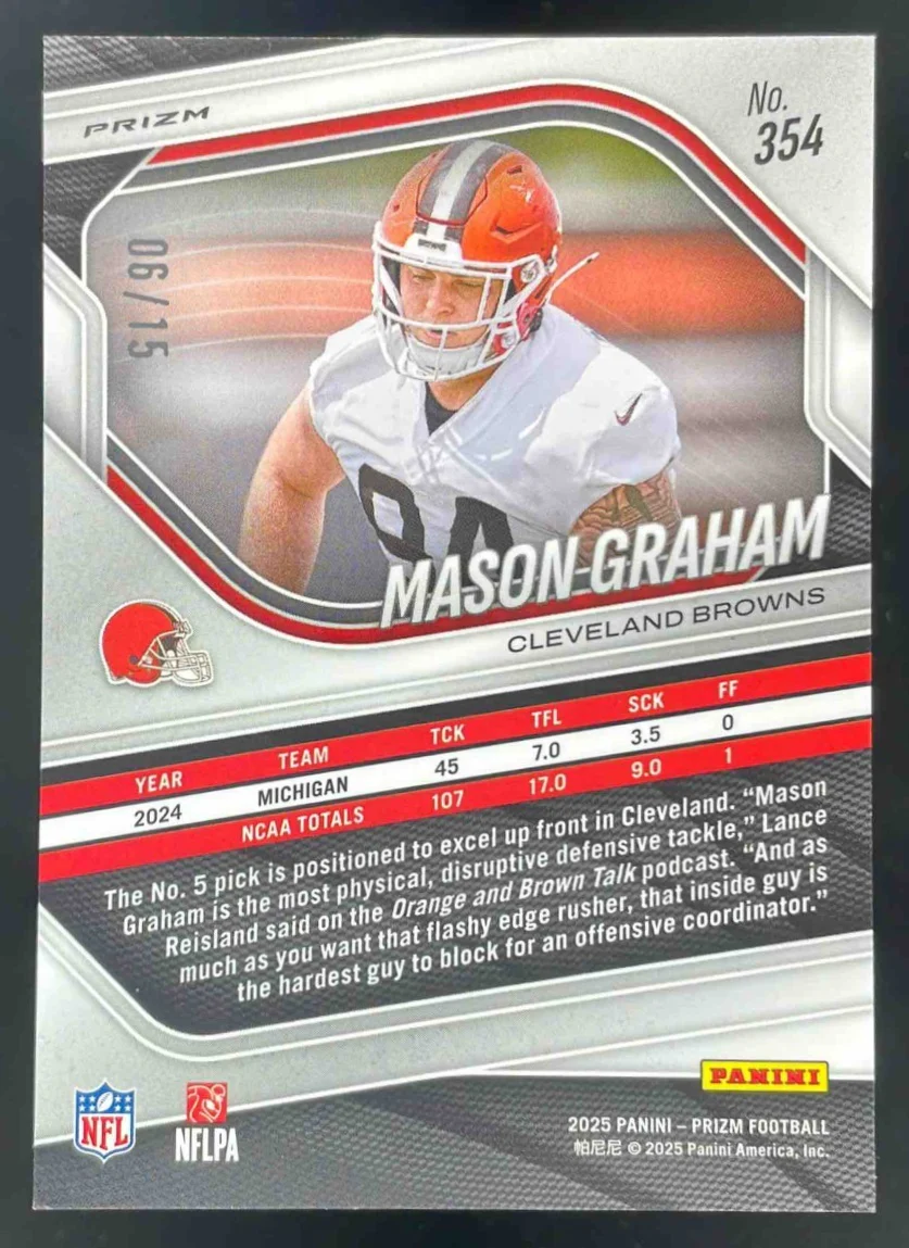 2025 Panini Prizm Forest Camo Prizm #354 Mason Graham RC /15 - Image 2