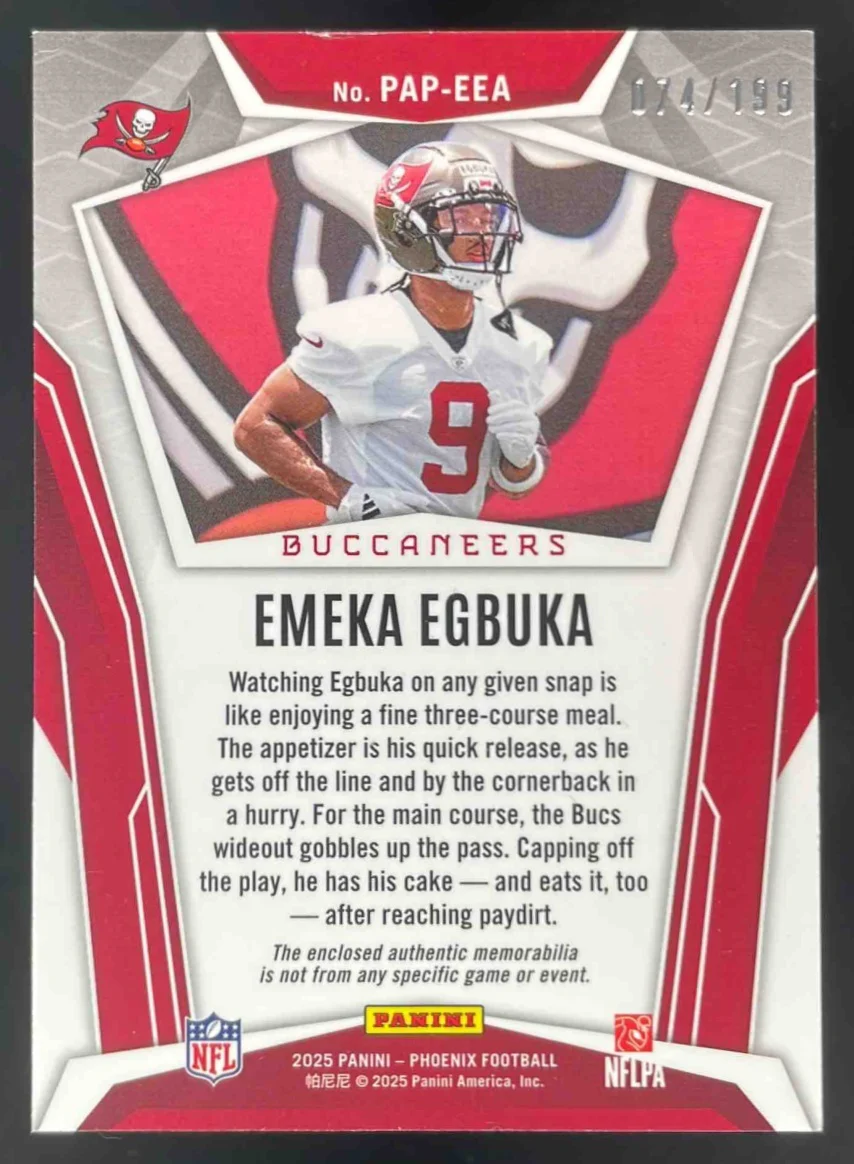 2025 Panini Phoenix Pandora Patch Blue Prizm #PAP-EEA Emeka Egbuka RC /199 - Image 2