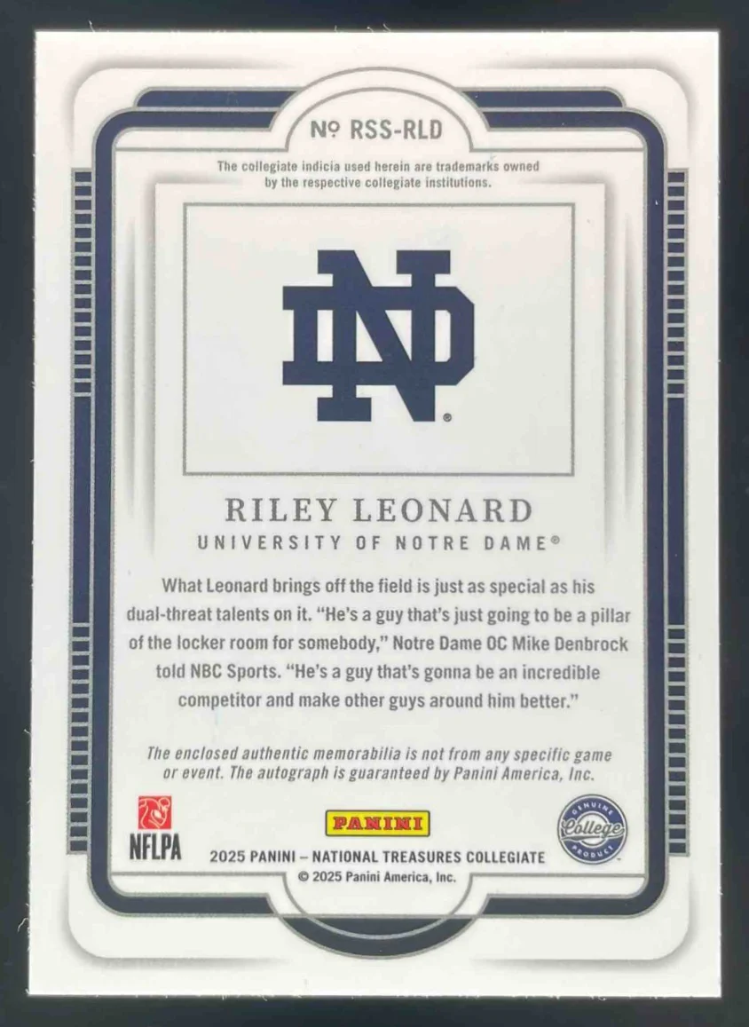 2025 National Treasures Collegiate Silhouettes Blue Riley Leonard RC Auto /75 - Image 2