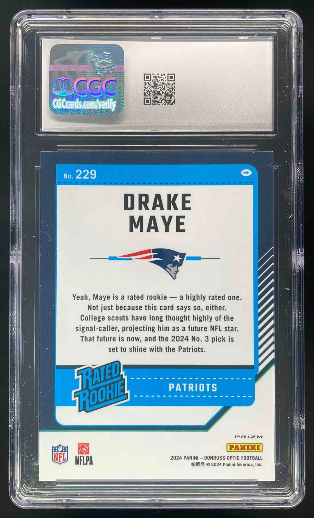 2024 Panini Donruss Optic Pink #229 Drake Maye Rated Rookie CGC 10 - Image 2