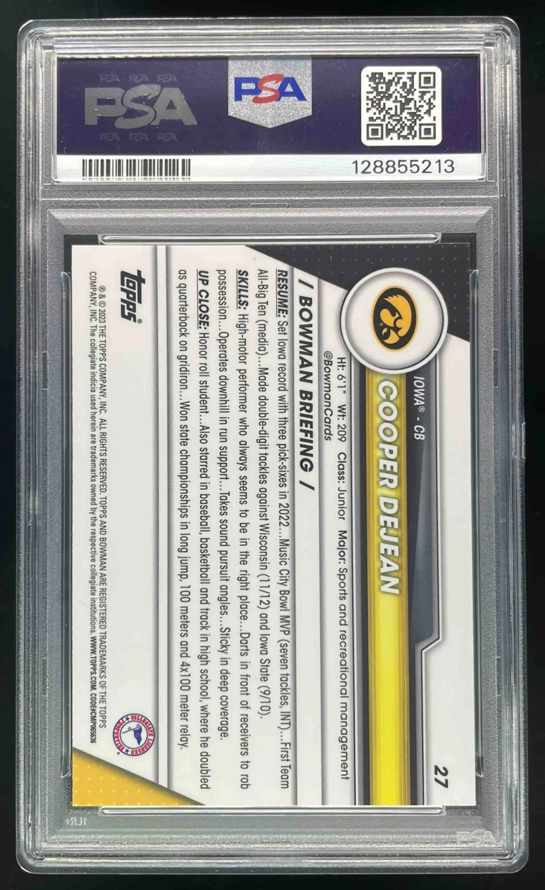 2023 Bowman University Chrome Pink Refractor #27 Cooper Dejean PSA 10 - Image 2
