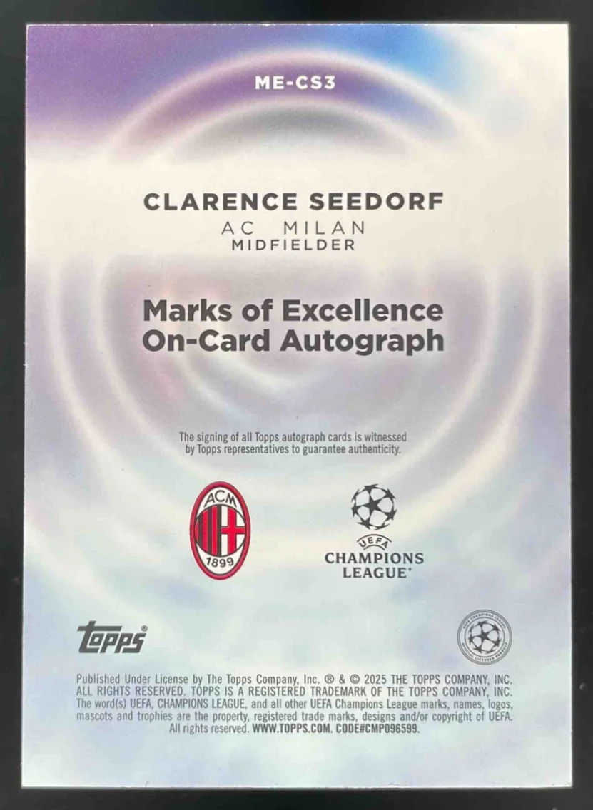 2025-26 Topps Marks Of Excellence Purple Foil #ME-CS3 Clarence Seedorf /10 - Image 2