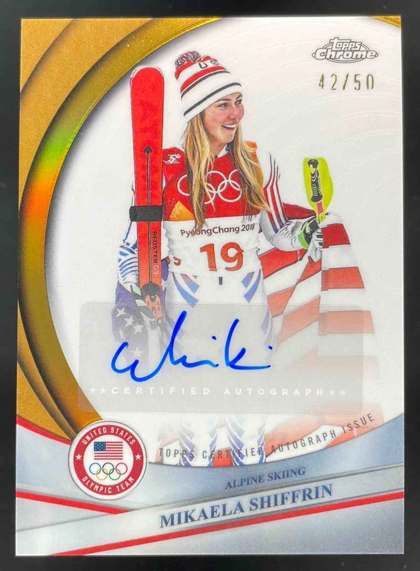2026 Topps Chrome U.S. Winter Olympic Gold #BCA-MSH Mikaela Shiffrin Auto /50